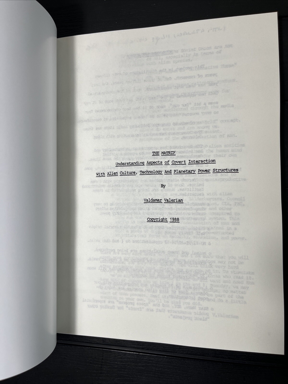 MATRIX I,Valdamar Valerian,Alien Culture, Technology & Planetary Power, Reprint