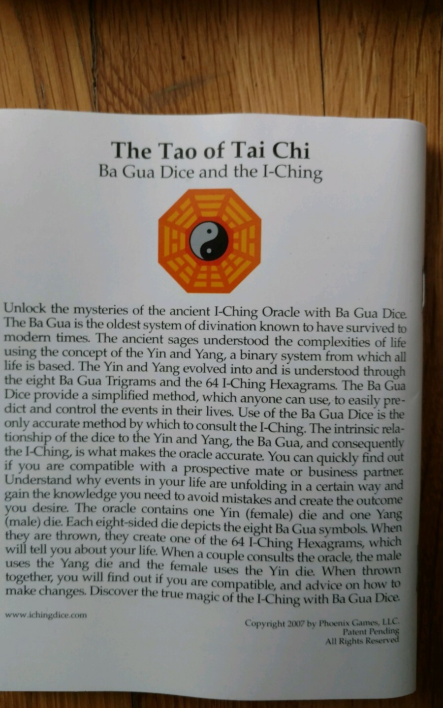 I Ching Ba Gua Oracle Of Change Kit with Yin and Yang Dice