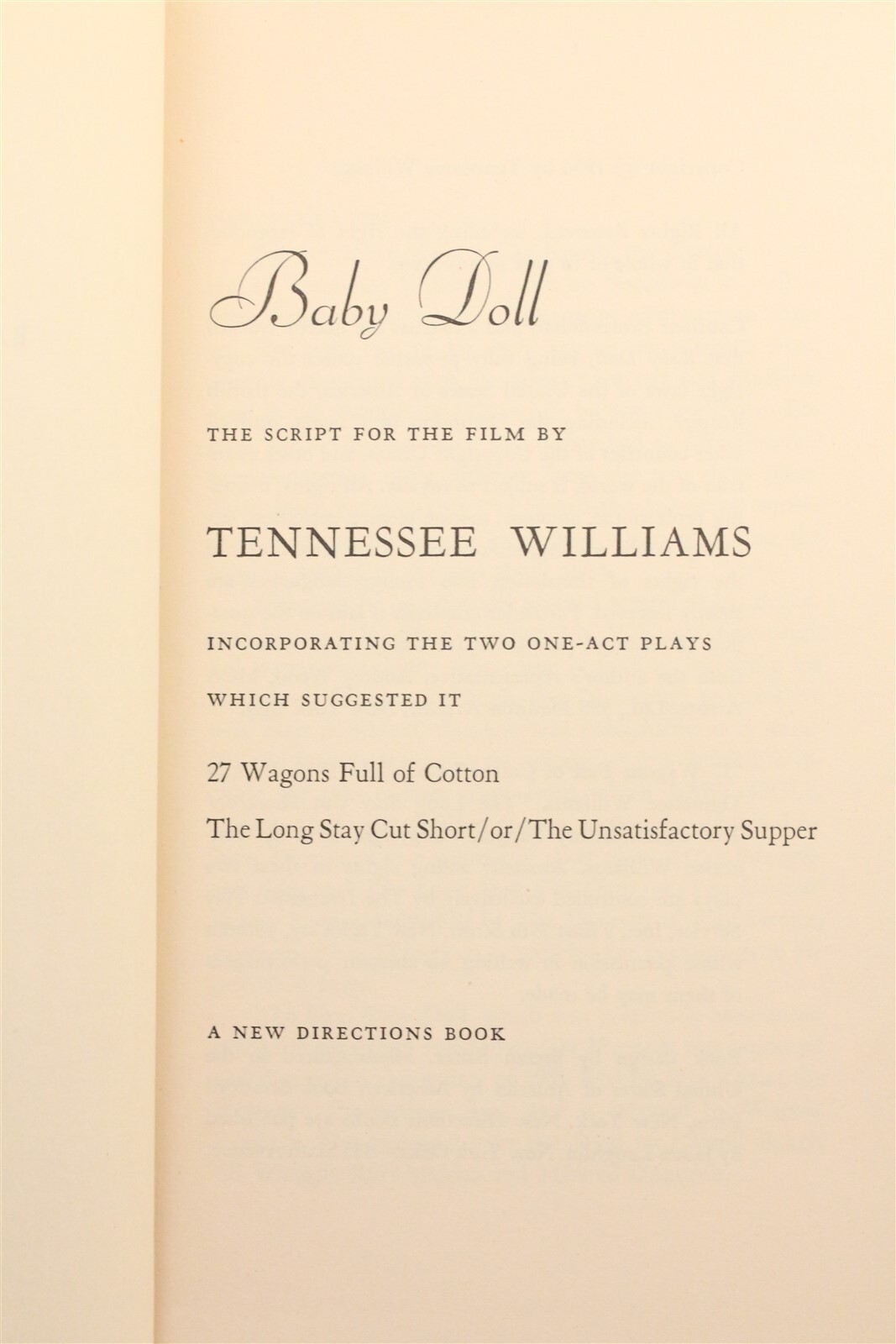 1956 Baby Doll by Tennessee Williams Hard Back Book