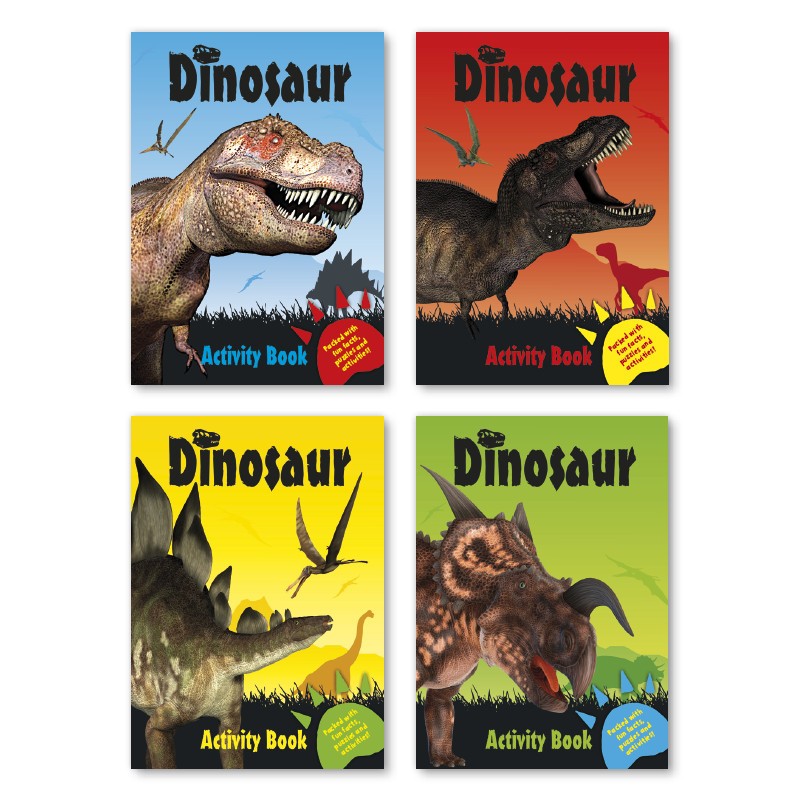 Kids Dinosaur Coloring Books With Fun Activities Facts Puzzles Jokes 4-Pack Set