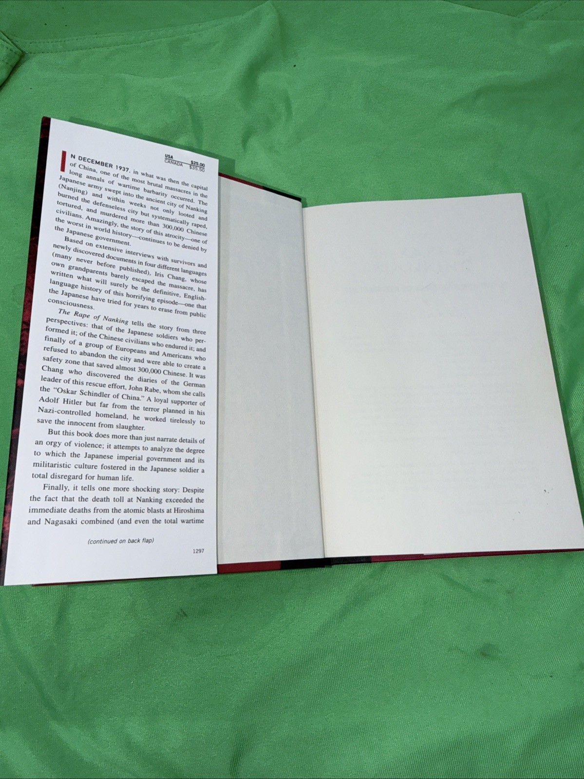 The Rape of Nanking – Iris Chang (Hardcover) First Edition / 14th Printing, WWII