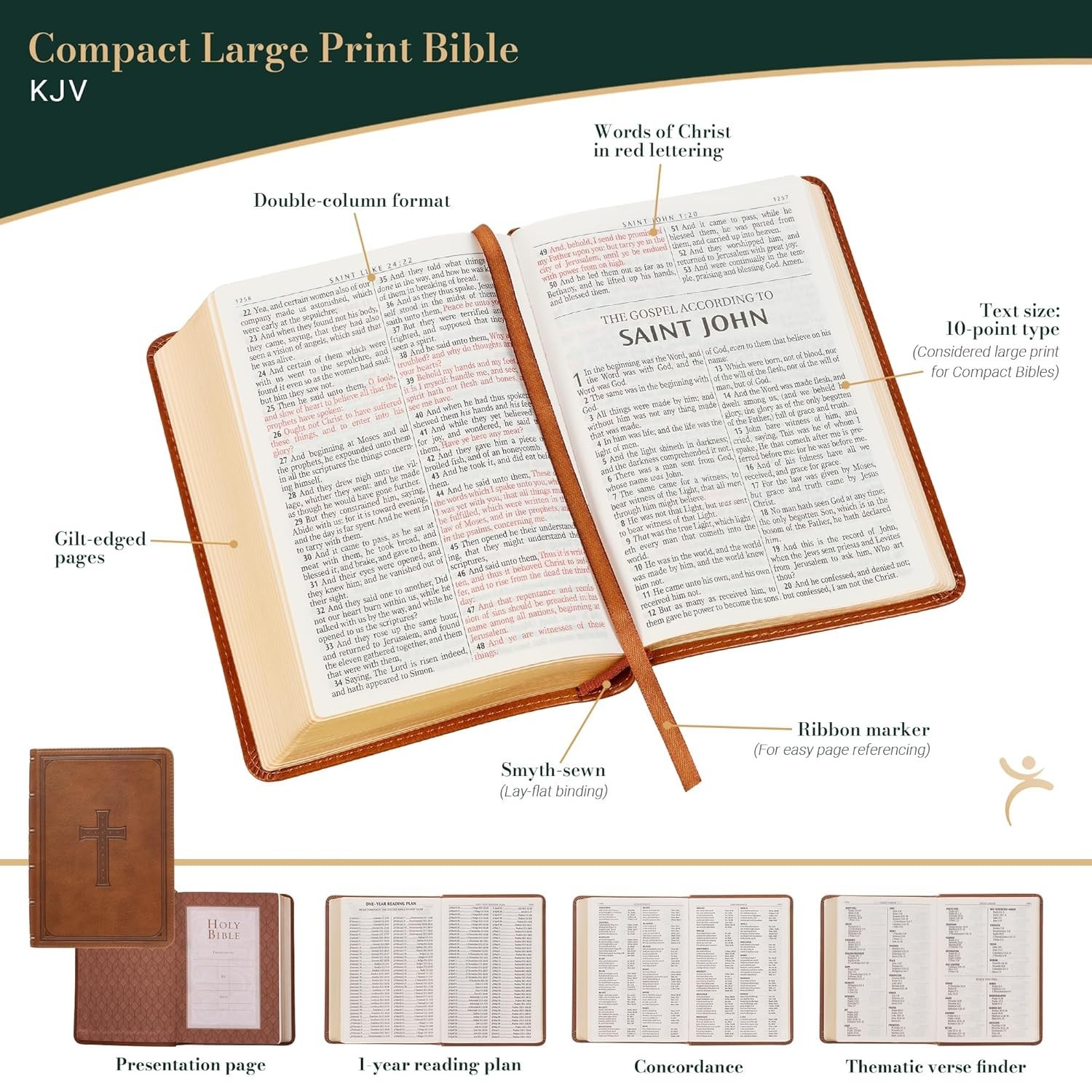 KJV Holy Bible, Compact Large Print Faux Leather Red Letter Edition – Ribbon Mar