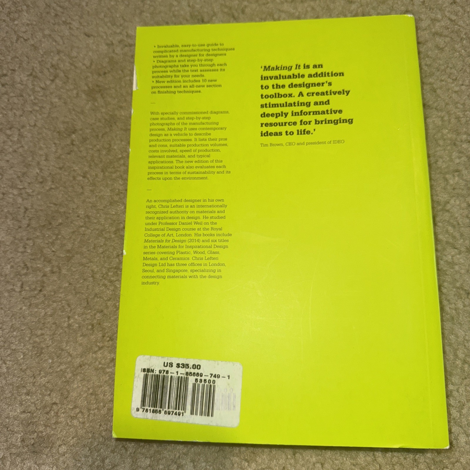 Making It: Manufacturing Techniques for – Paperback, by Lefteri Chris Very Good