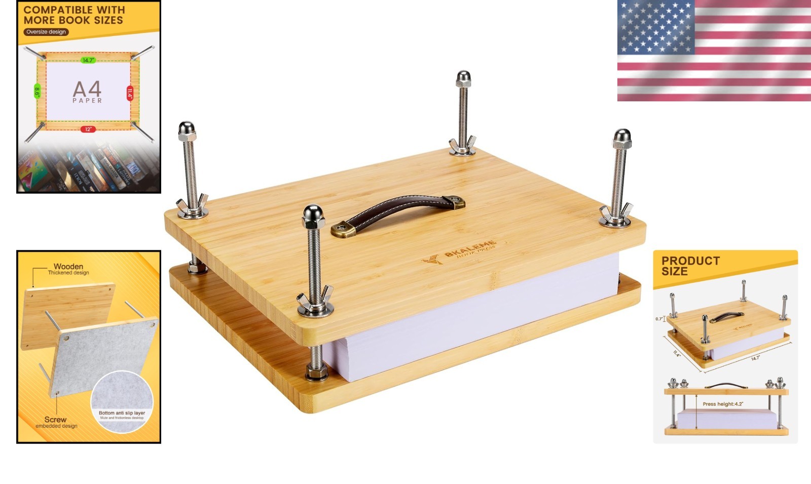 Handmade Book Press 14.7×11.4 in – Sustainable Wood Craft Tools for Bookbinding