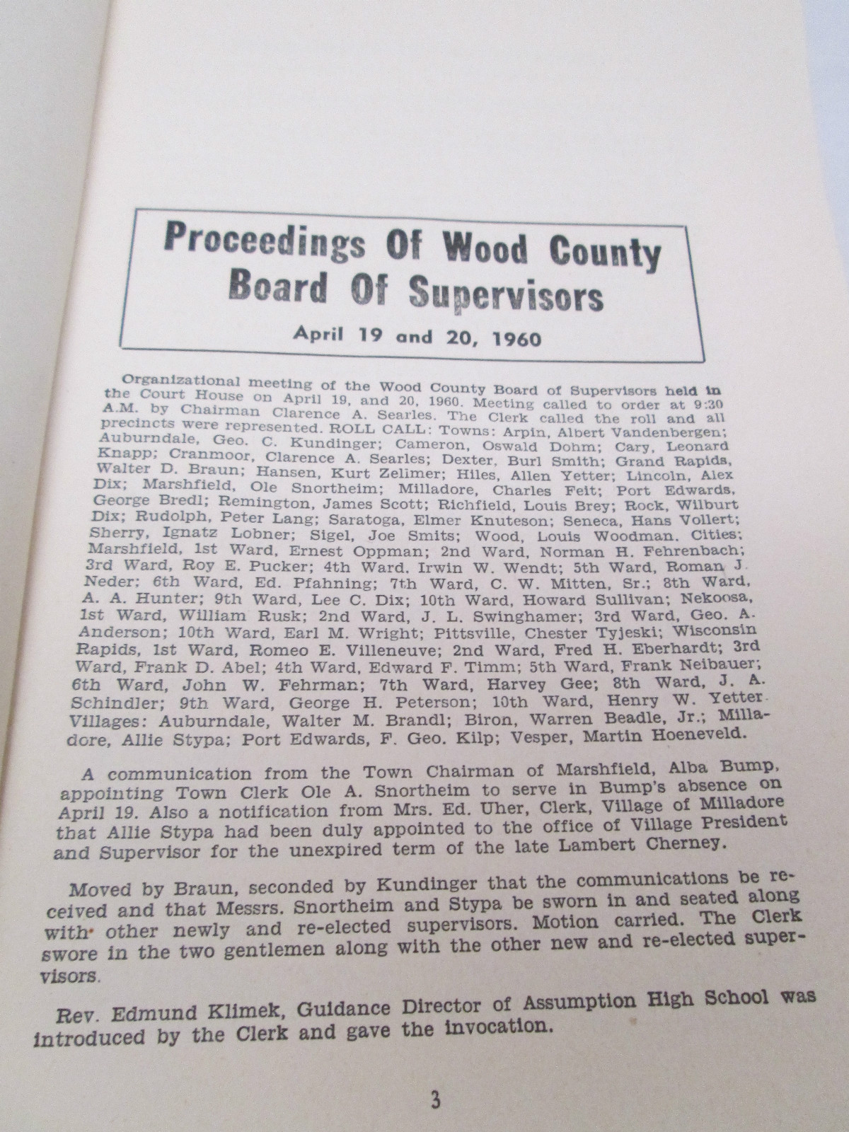 Vintage Proceedings Of The County Board Wood County Wisconsin 1960