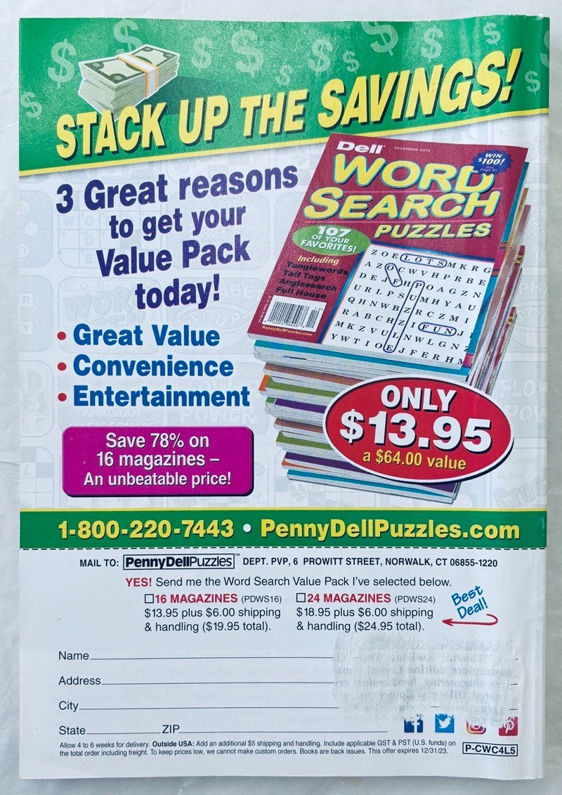 Lot of 4 Books – Word Seek/Word Search Puzzle – Penny Press/Dell – Bible, Number