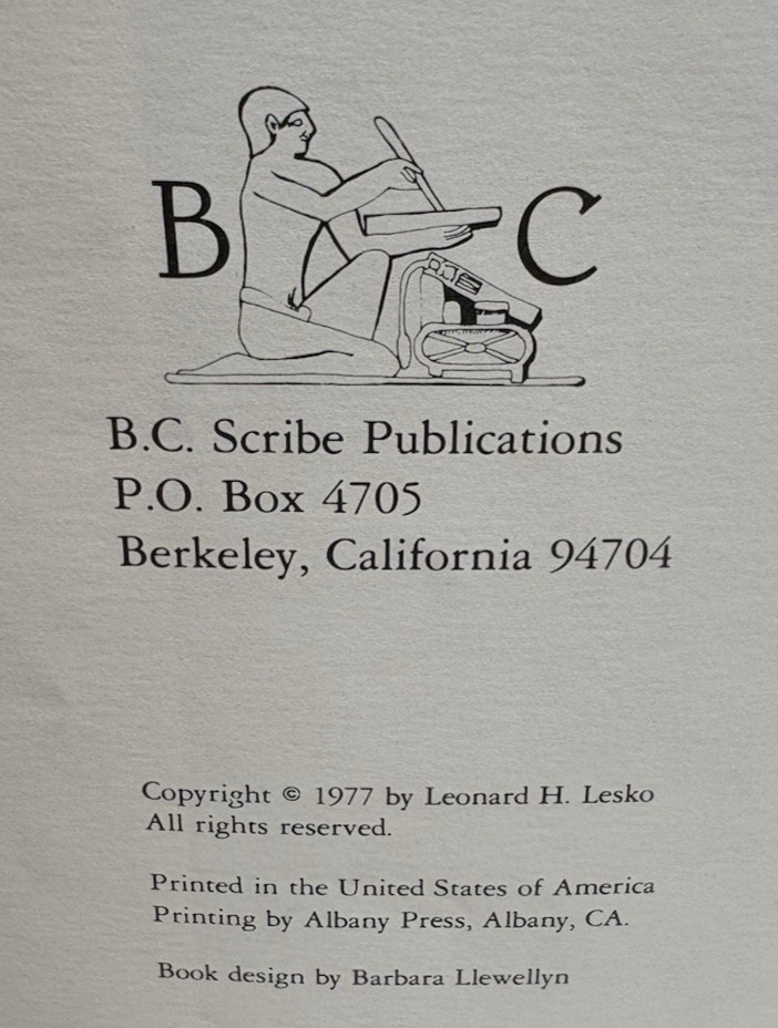 King Tut’s Wine Cellar by Leonard H. Lesko, 1977 B.C. Scribe Publications