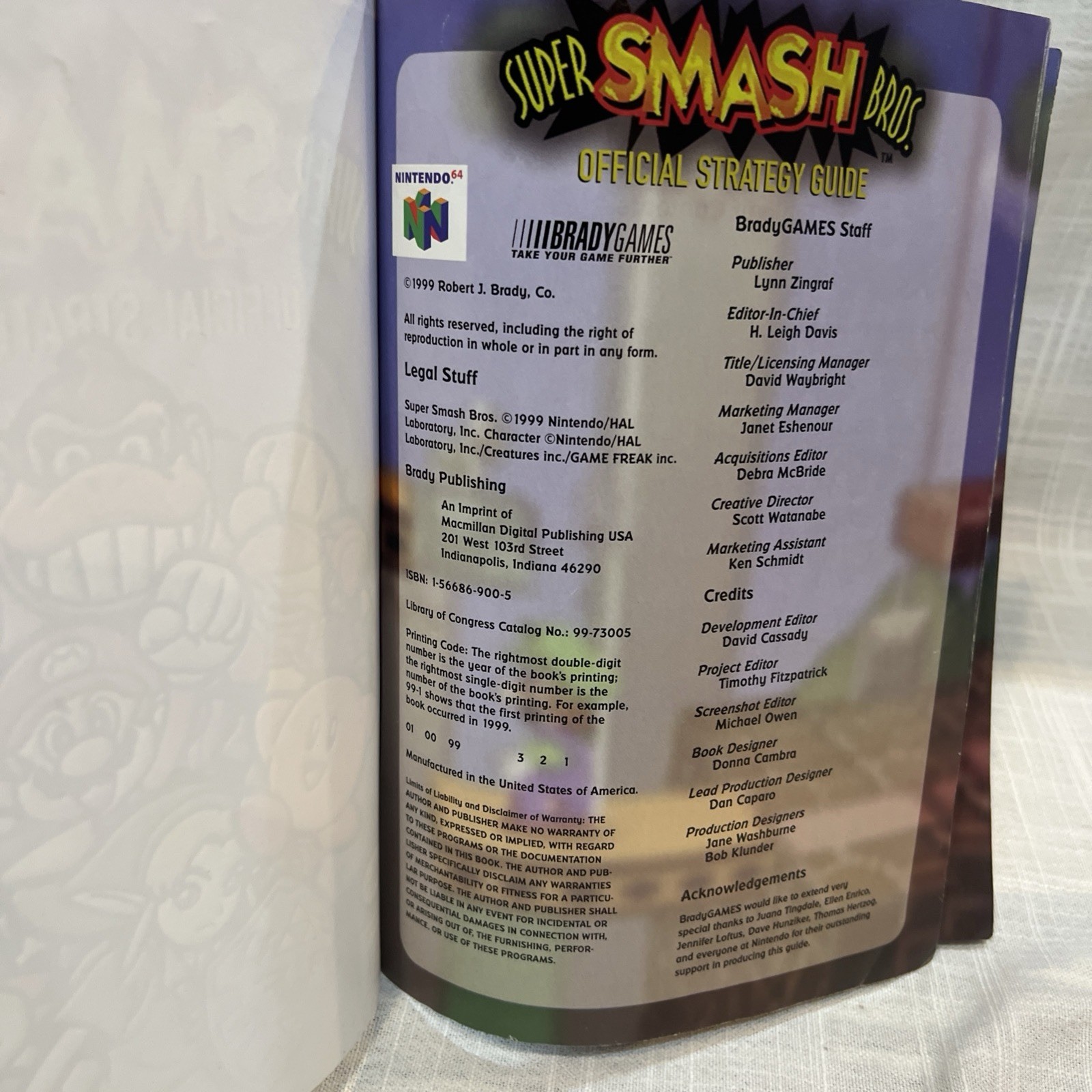 Super Smash Bros Official Strategy Guide Book Brady Games 1999 Nintendo N64