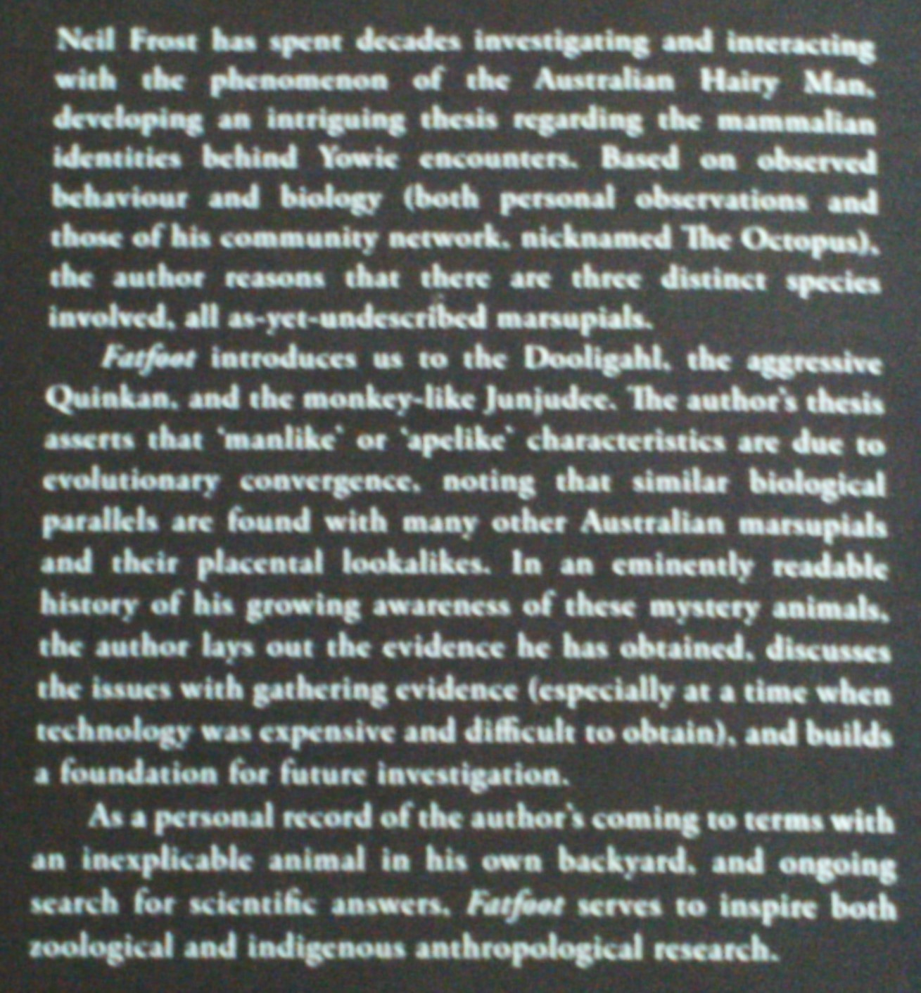 Fatfoot, Encounters with Dooligahl, Paperback, 2024, Australian Bigfoot, Yowie