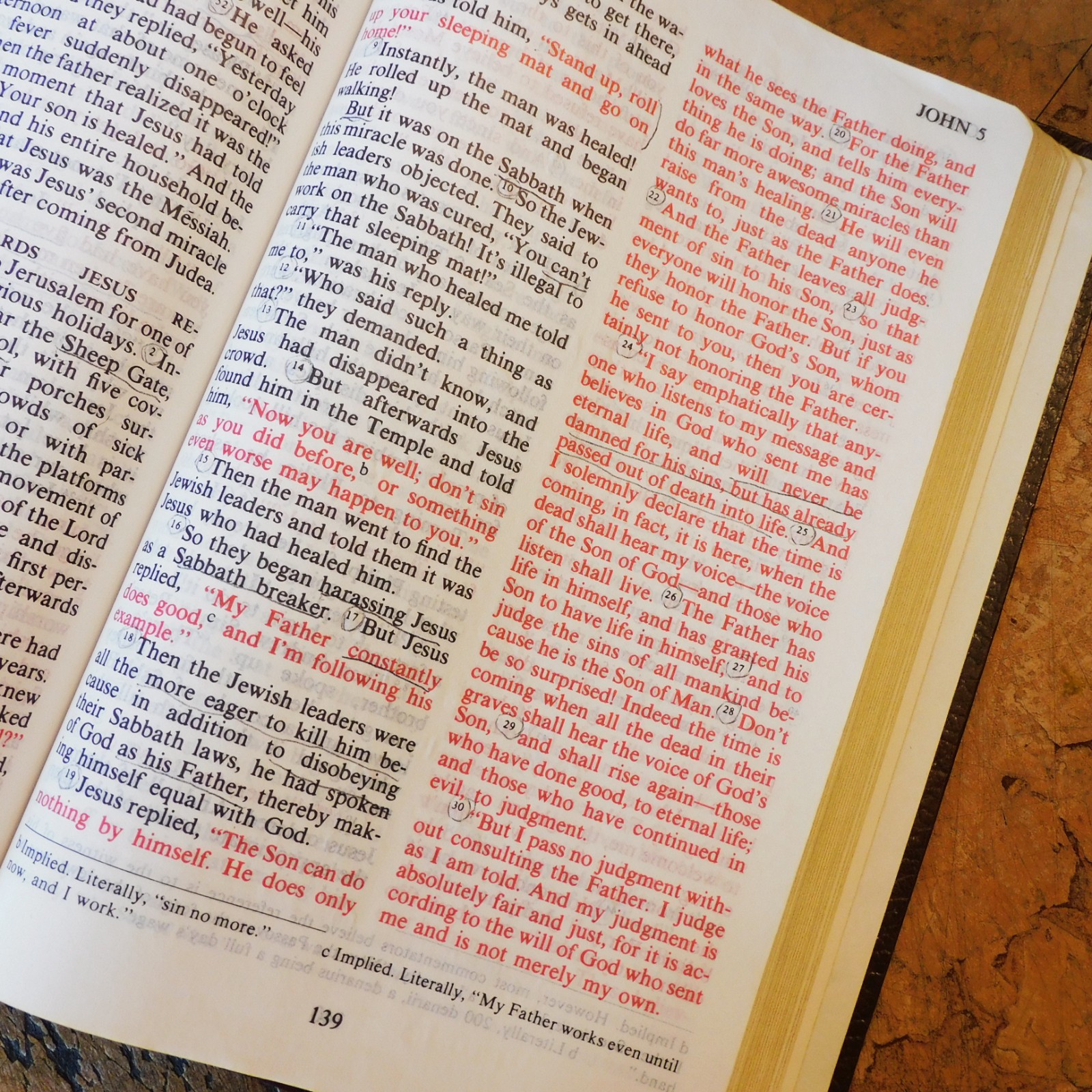 The Living Bible Large Print Brown Bonded Leather Red Letter Tyndale Pub 1984