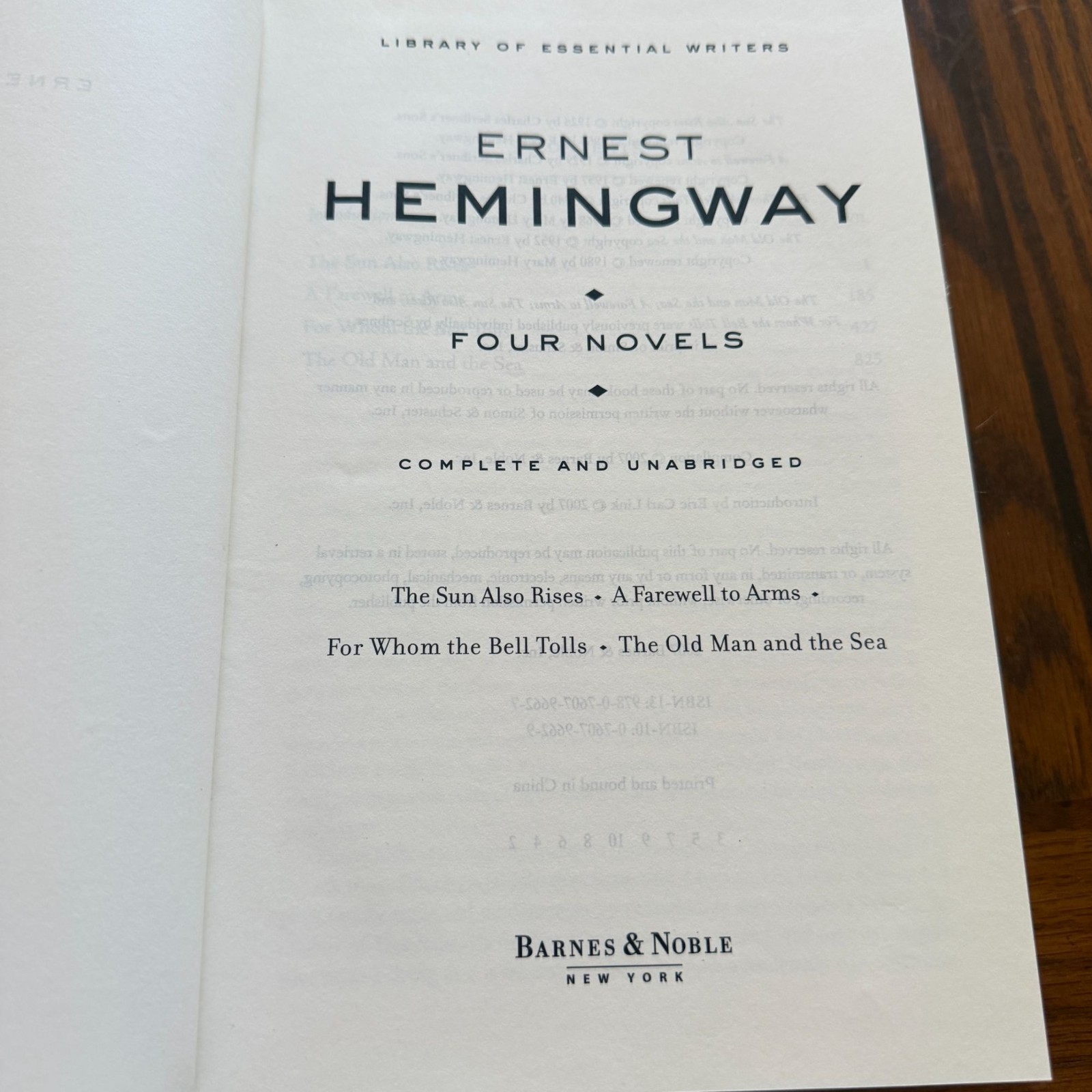 Ernest Hemingway Complete & Unabridged set of novels Barnes & Noble 4 novels