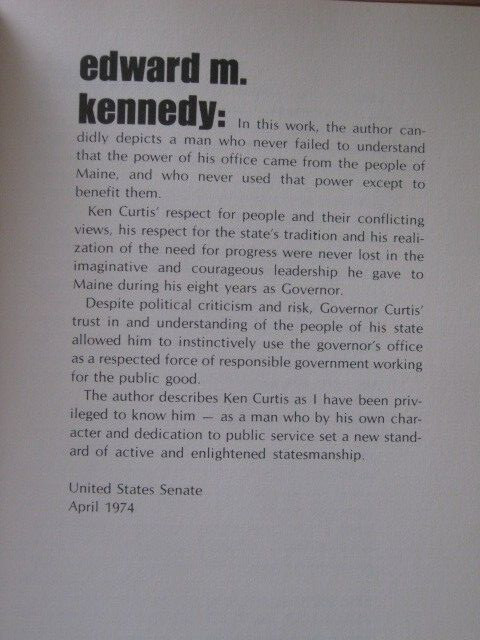 Kenneth Curtis of Maine: Profile of a Governor by Kermit Lipez 1974 Hardcover