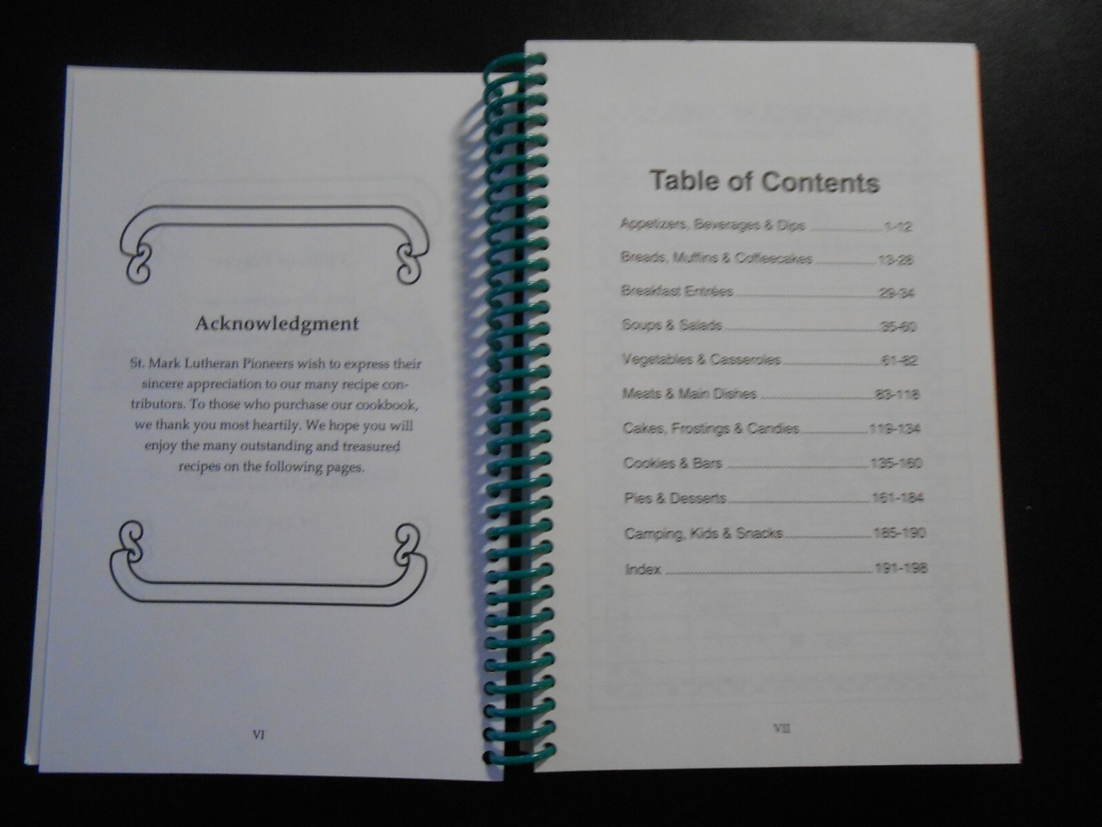 St. Mark Lutheran Pioneer Cook Book  October 1998 Green Bay Wisconsin  198 pages