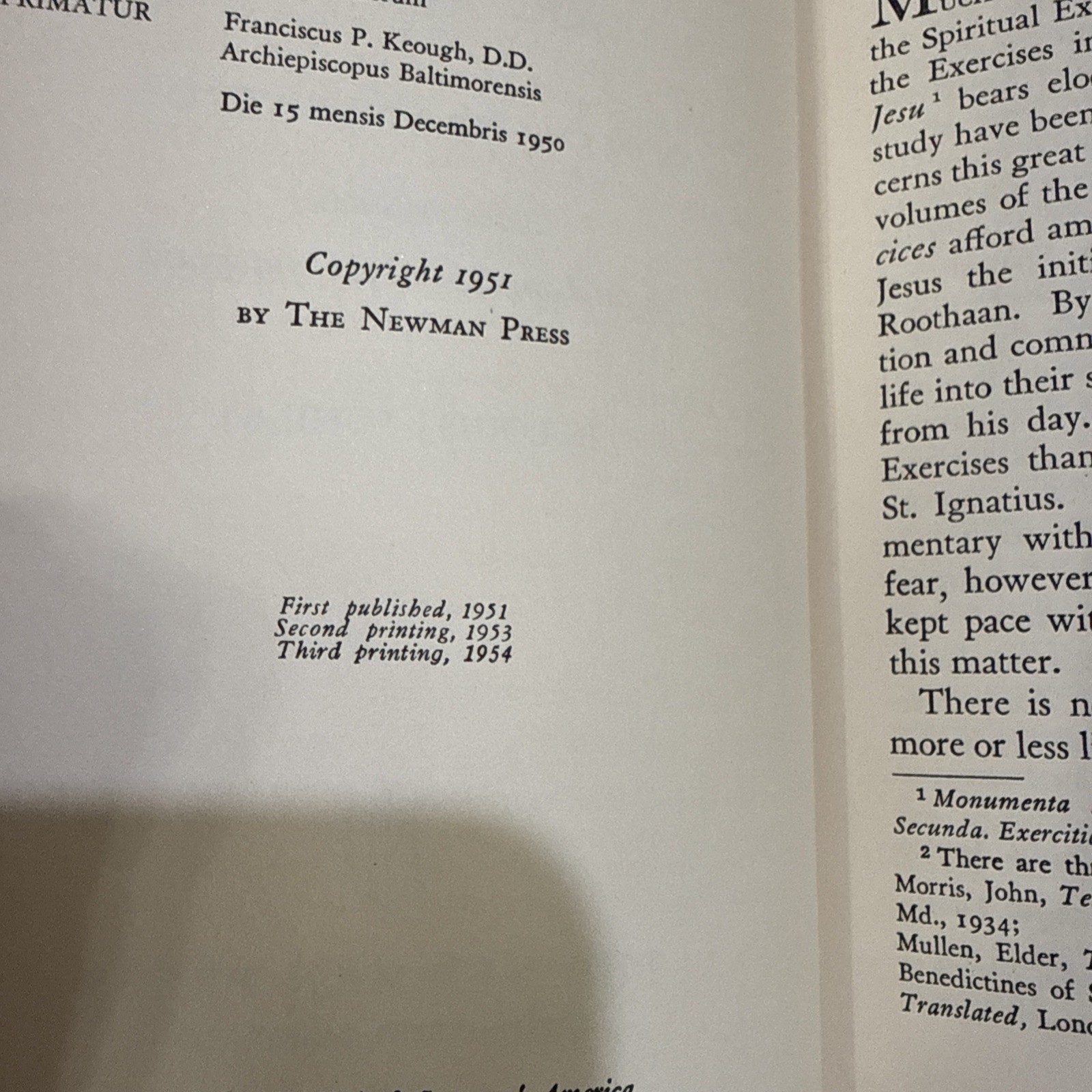 The Spiritual Exercises of St. Ignatius 1954 Vintage HC Catholic Newman Press