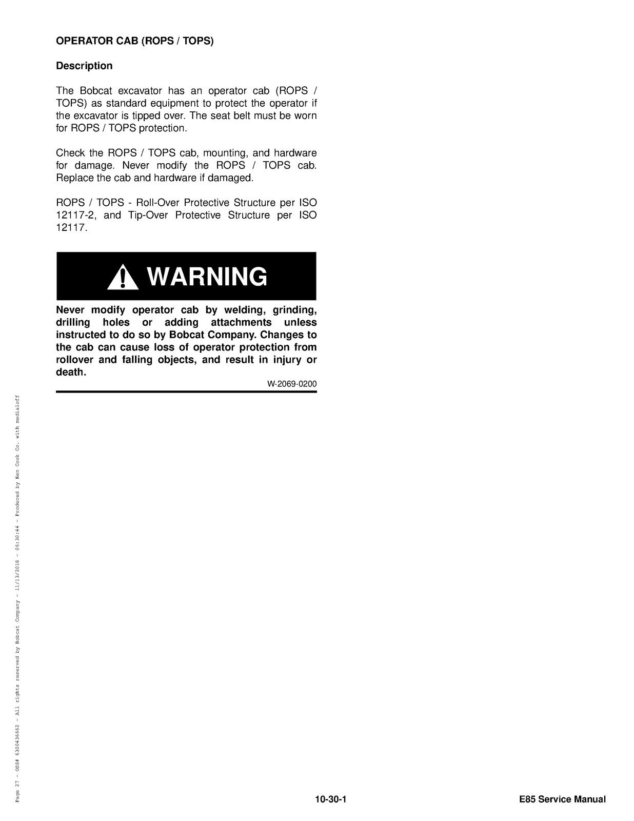 BOBCAT E85 Excavator Service Manual SN B48411001 Up, BIND, FRONT & BACK, FOLDOUT