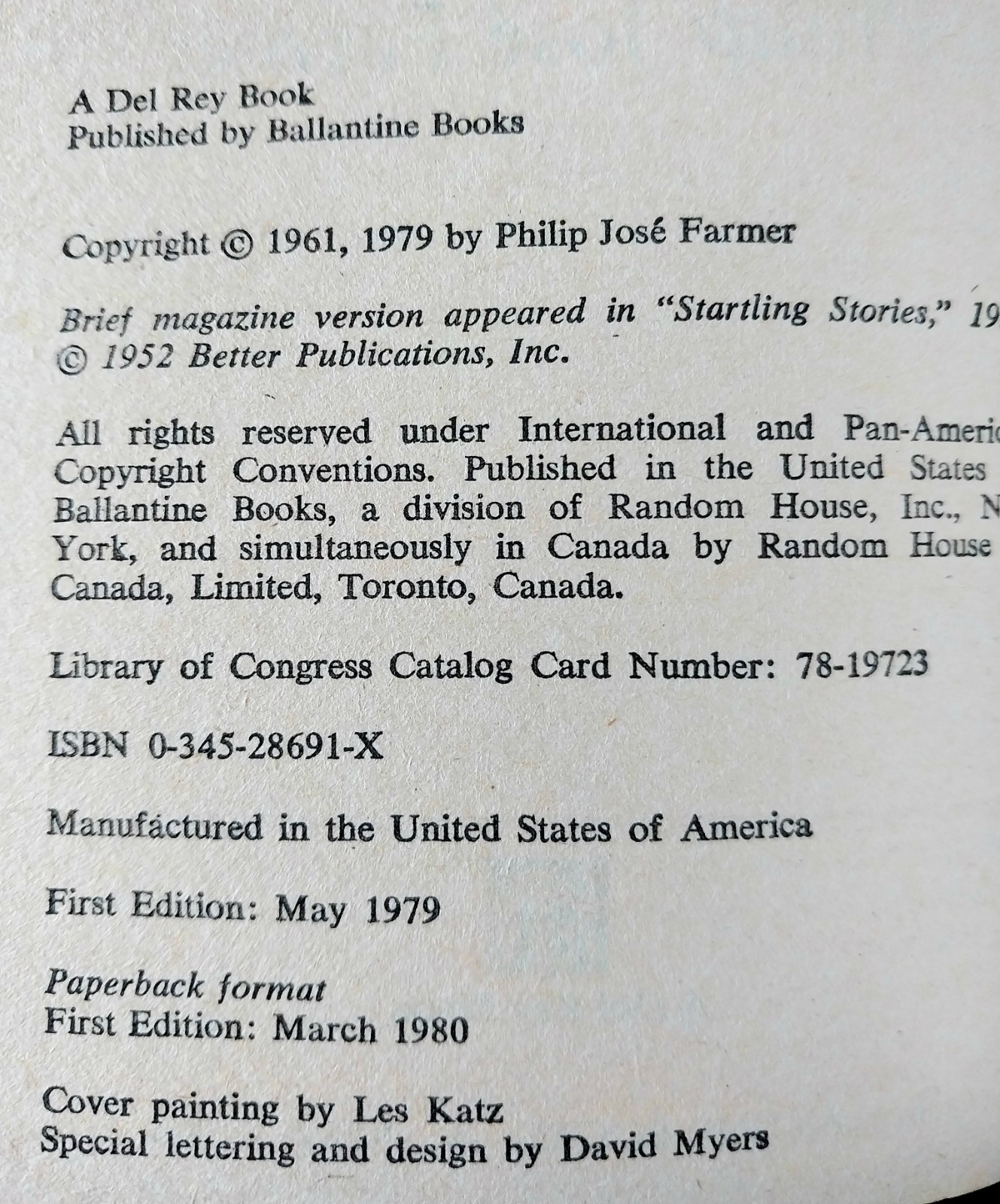Philip Jose Farmer – The Lovers – Ballantine Books 1980