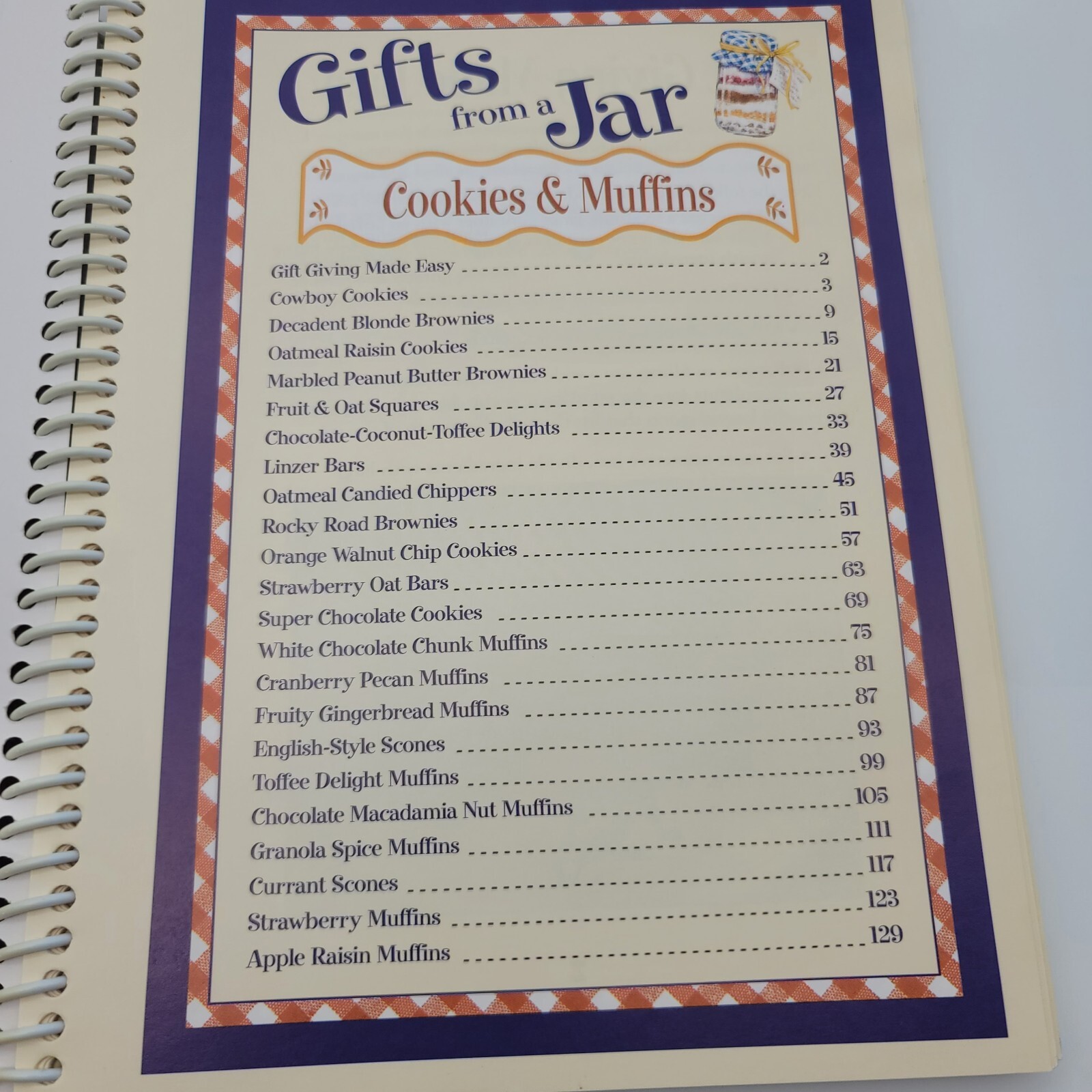 Gifts from a Jar Cookies & Muffins Spiral Bound w/Raffia Fabric & Recipe Cards