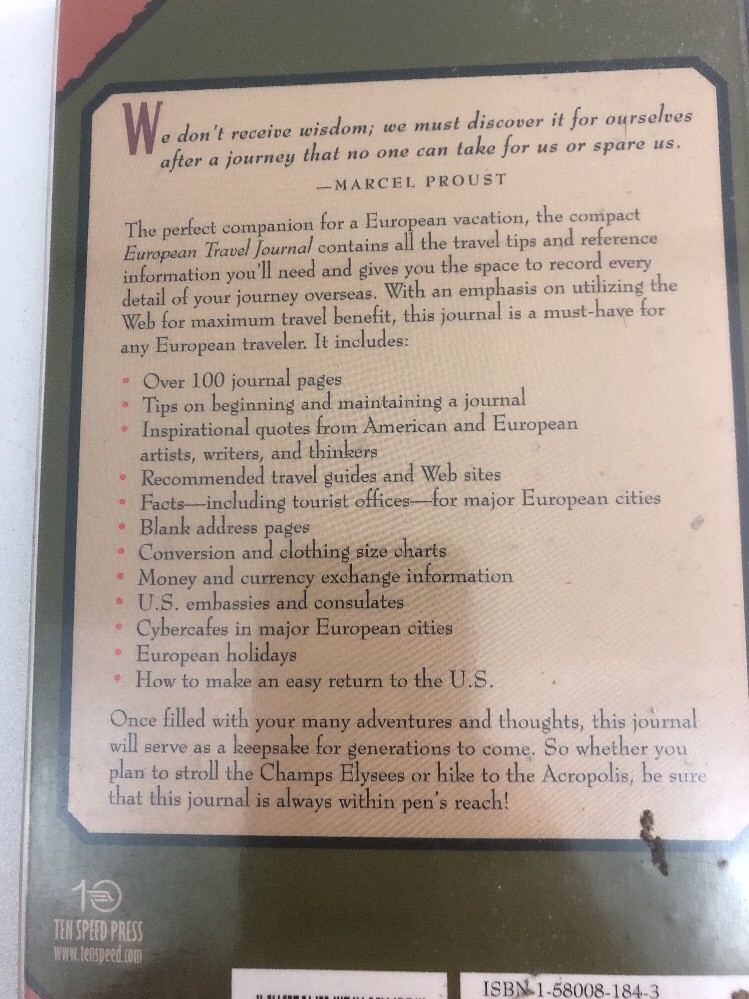 European Travel Journal by Ten Speed Press Staff (2000, Diary, Journal)