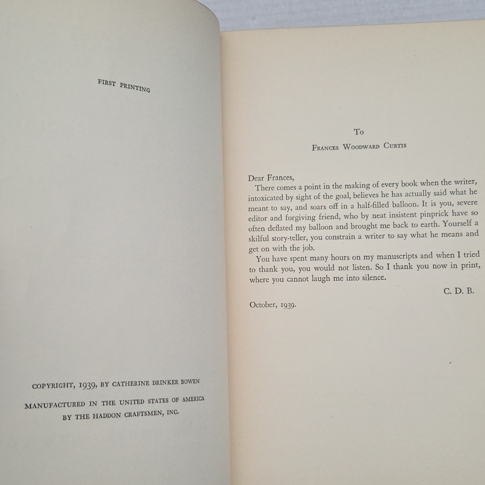 Free Artist Rubinstein Catherine Drinker Bowen Hardcover Random House 1939