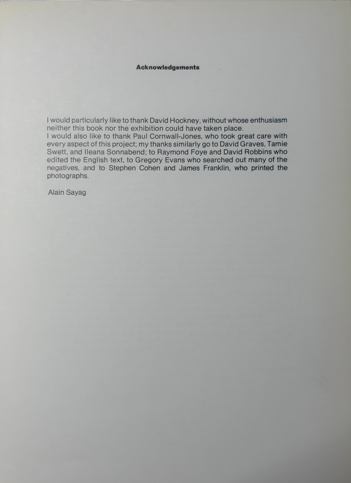 Alain Sayag / DAVID HOCKNEY PHOTOGRAPHS UNSIGNED 1st Edition 1982