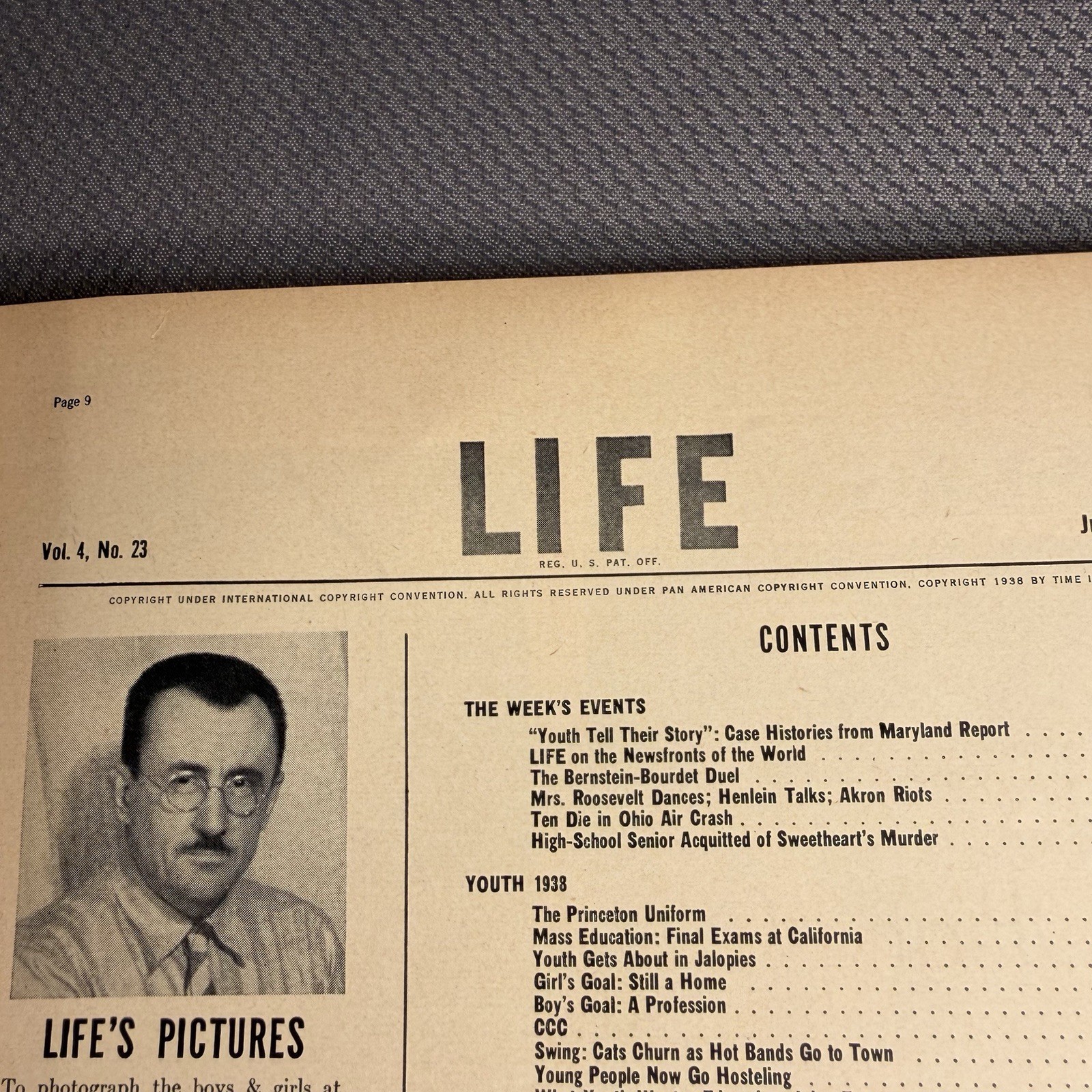 Vintage Life Magazine June 1938 VOL 4 #23 College Vassar Sarah Lawrence Youth