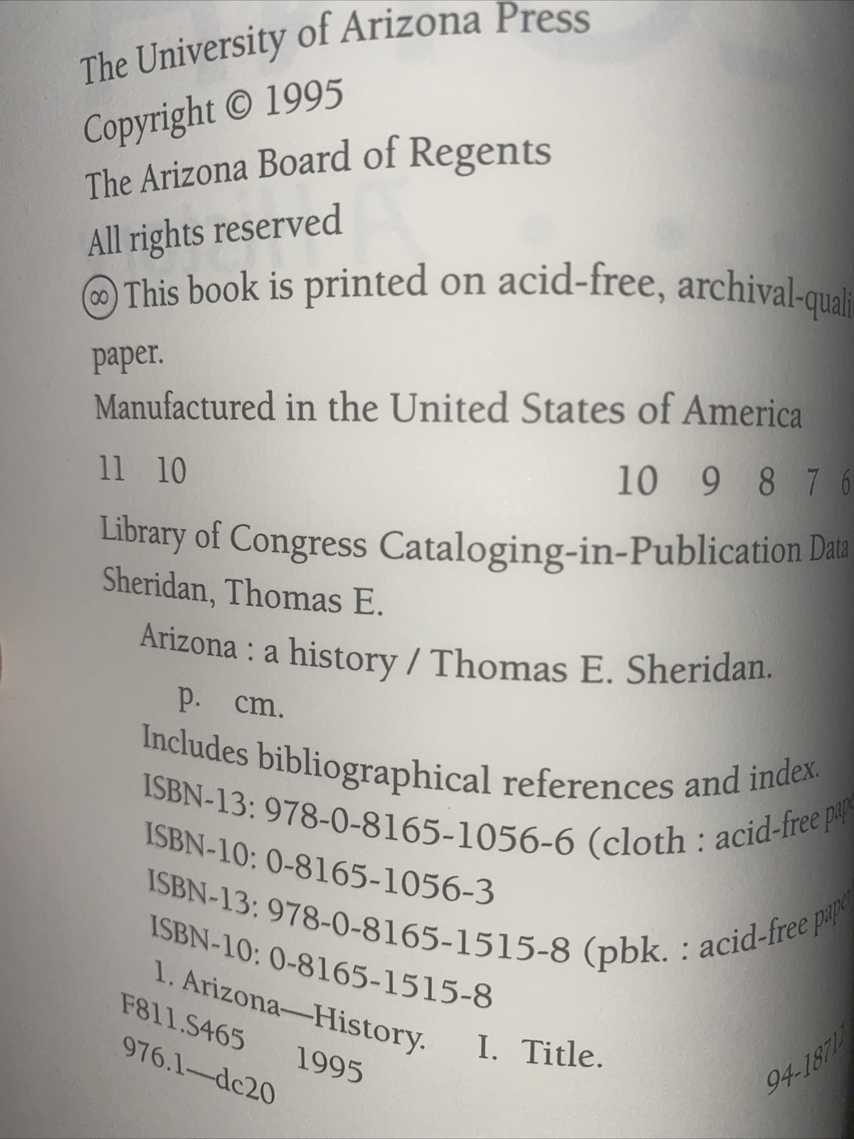 Arizona : A History by Thomas E. Sheridan (1995, Trade Paperback) 434 PAGES