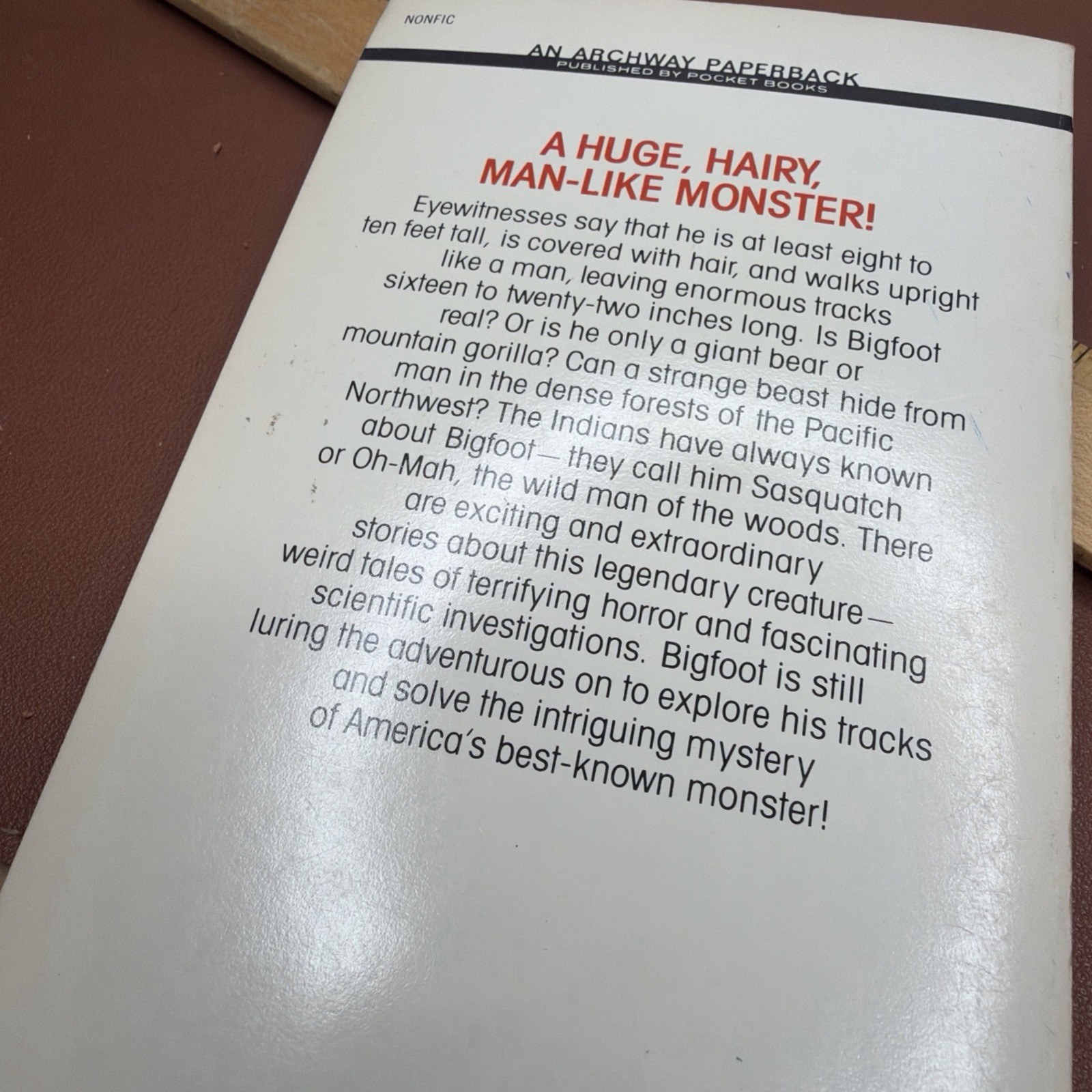 On the Track of Bigfoot by Marian T. Place Paperback 1979 Monsters Horror
