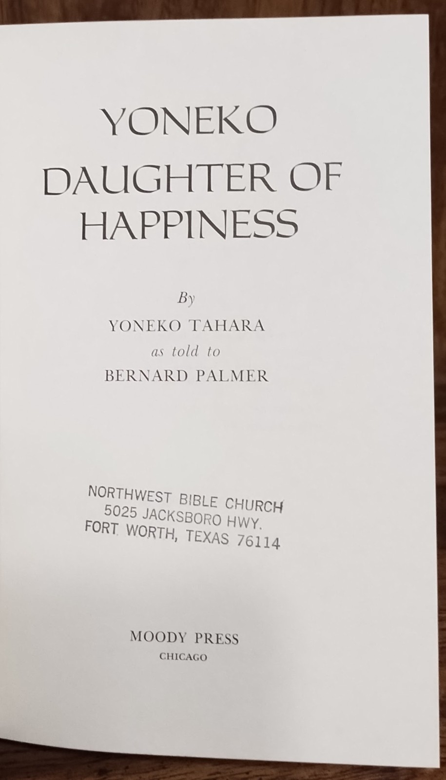 Yoneko Daughter of Happiness Tahara Palmer Moody Press 1977 Christian Biography