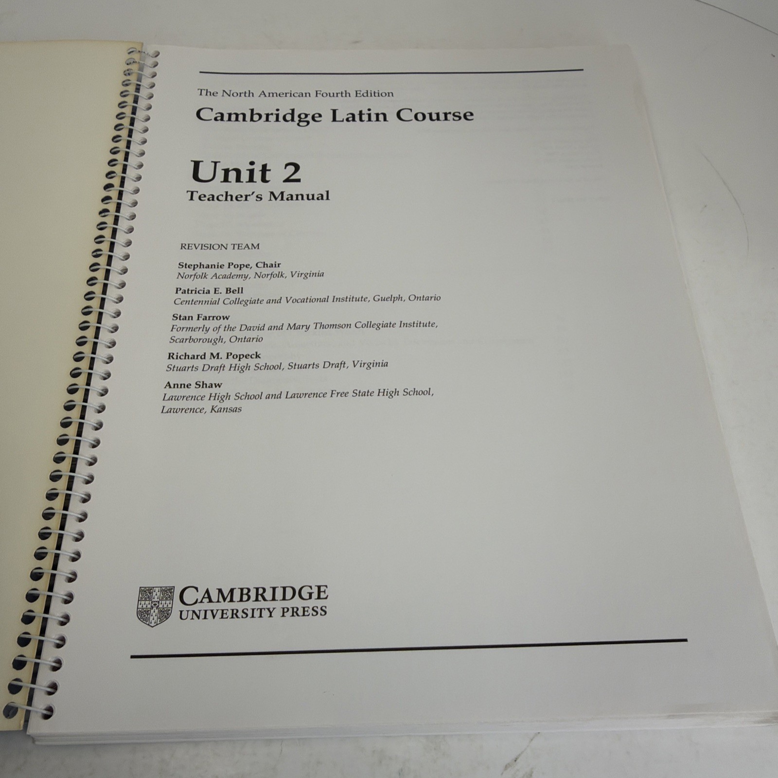 Cambridge Latin Course Unit 2 Teacher’s Manual North American 4th Ed. Spiral