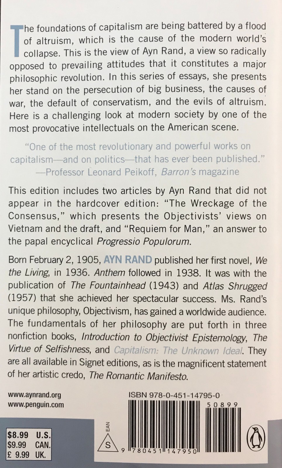Capitalism : The Unknown Ideal by Ayn Rand with additional articles by Nathaniel