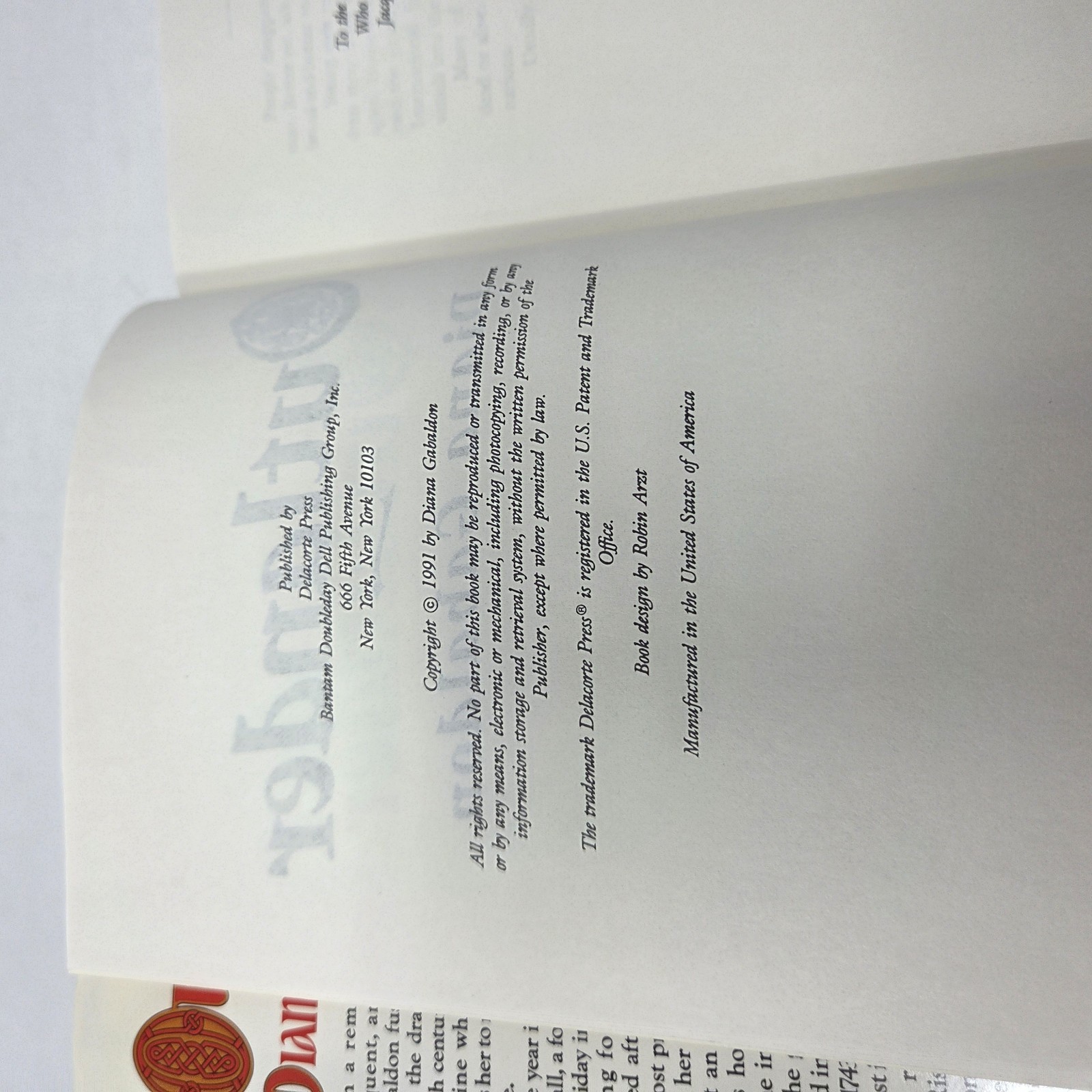 Outlander Diana Gabaldon 1991 BCE Hardcover Dust Jacket