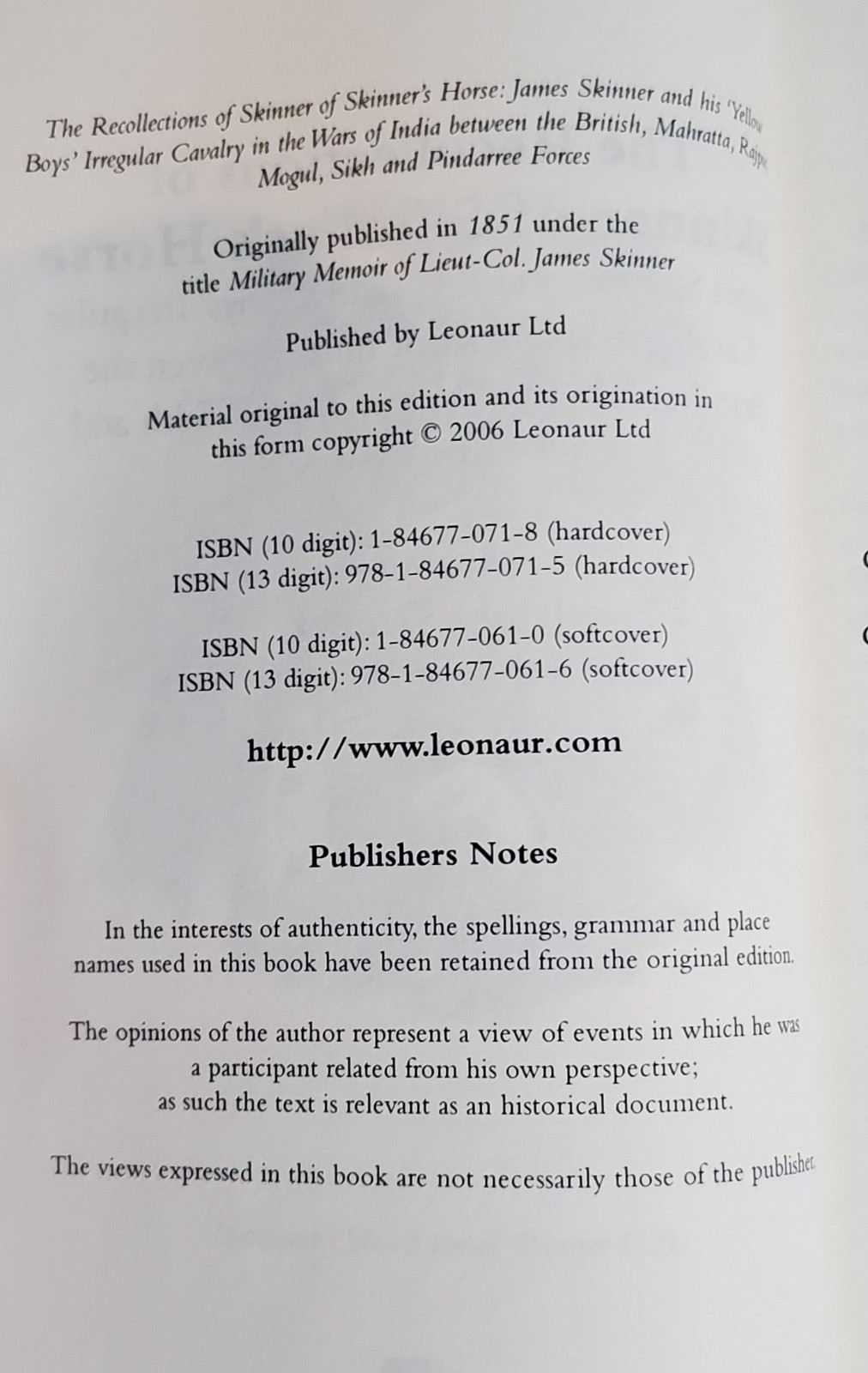 The Recollections of Skinner of Skinner’s Horse James Skinner