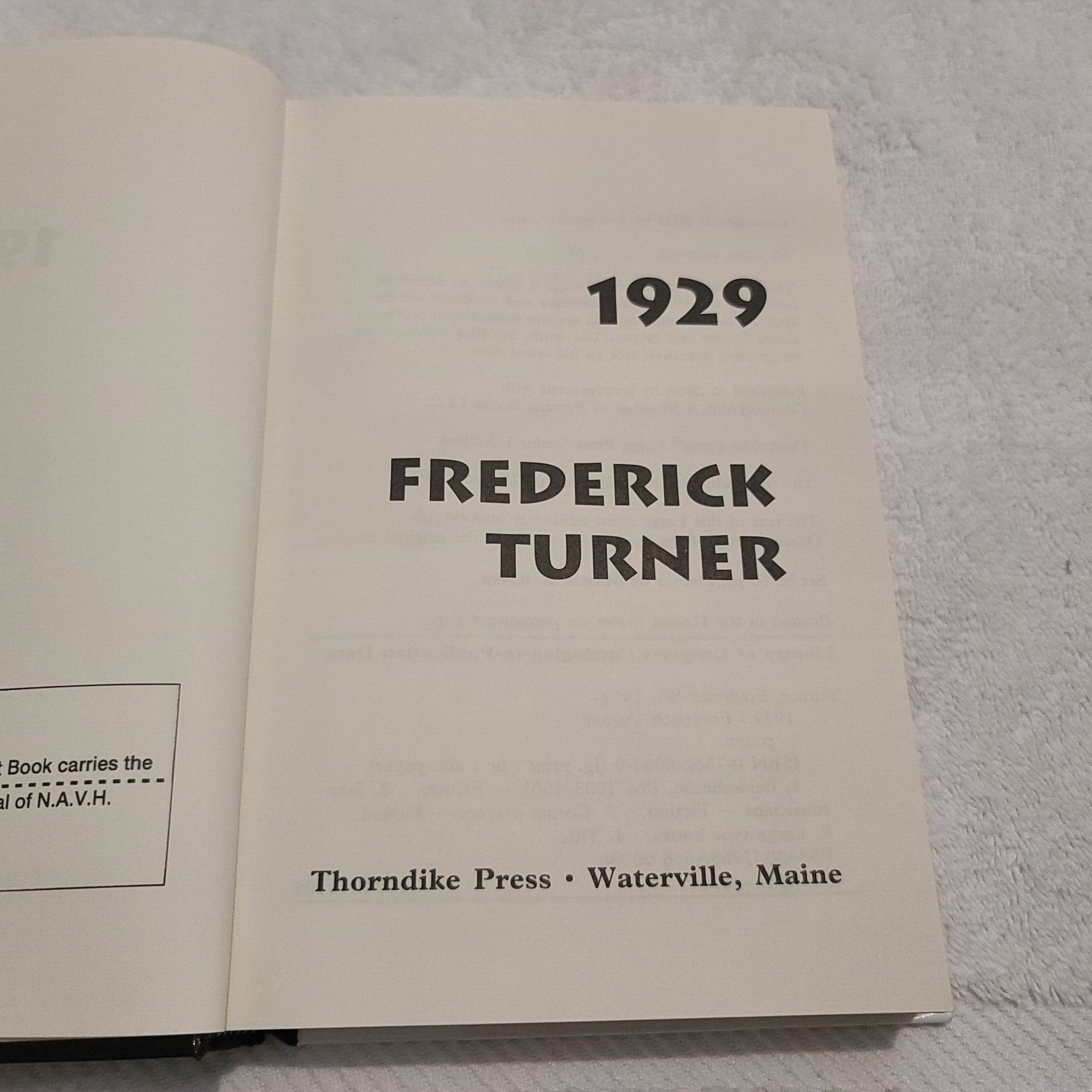 1929 : A Novel of the Jazz Age *** Large Print*** Hardcover Frederick Turner