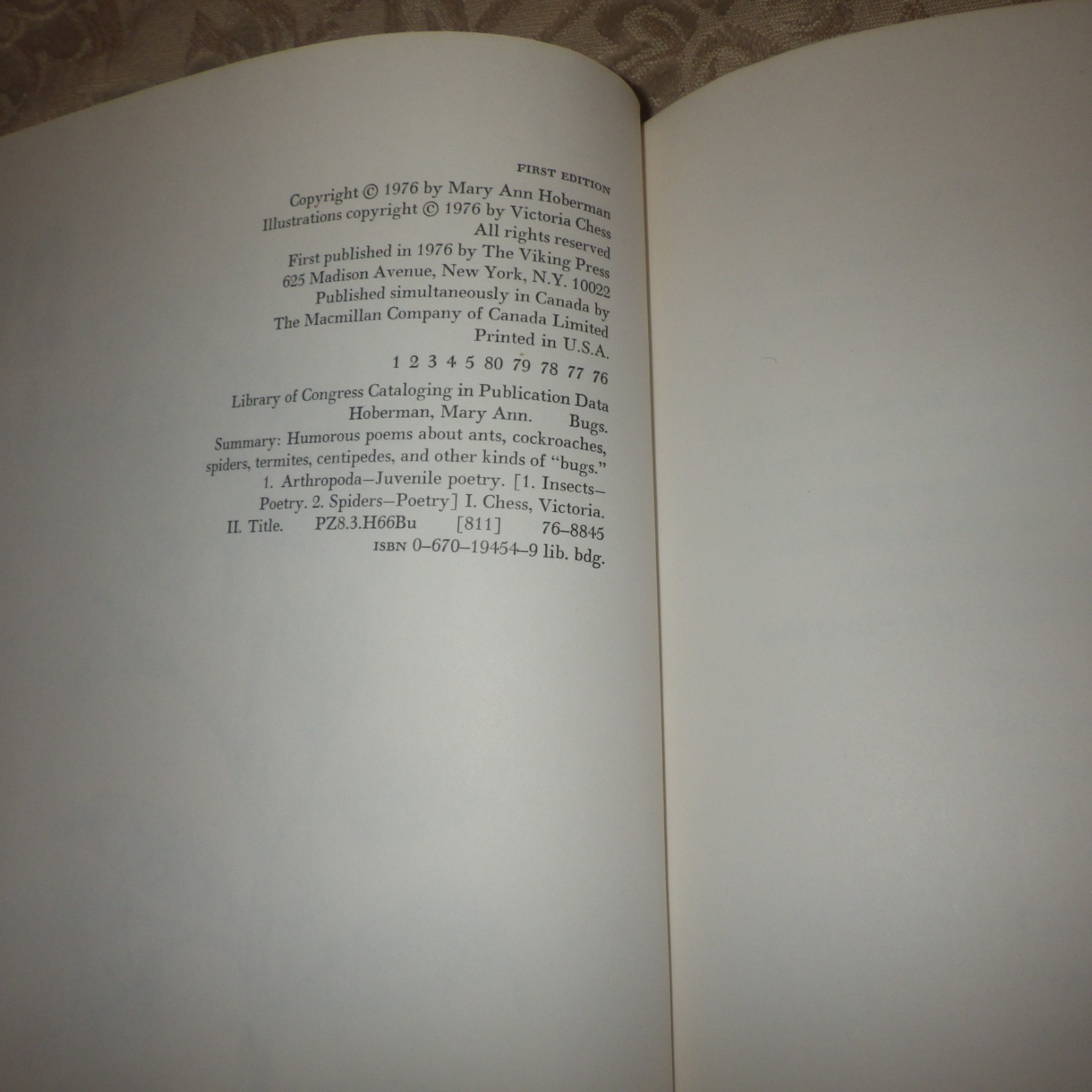 Bugs : Poems By Mary Ann Hoberman 1976 HC 1st ED in Dust Jacket RARE SIGNED!