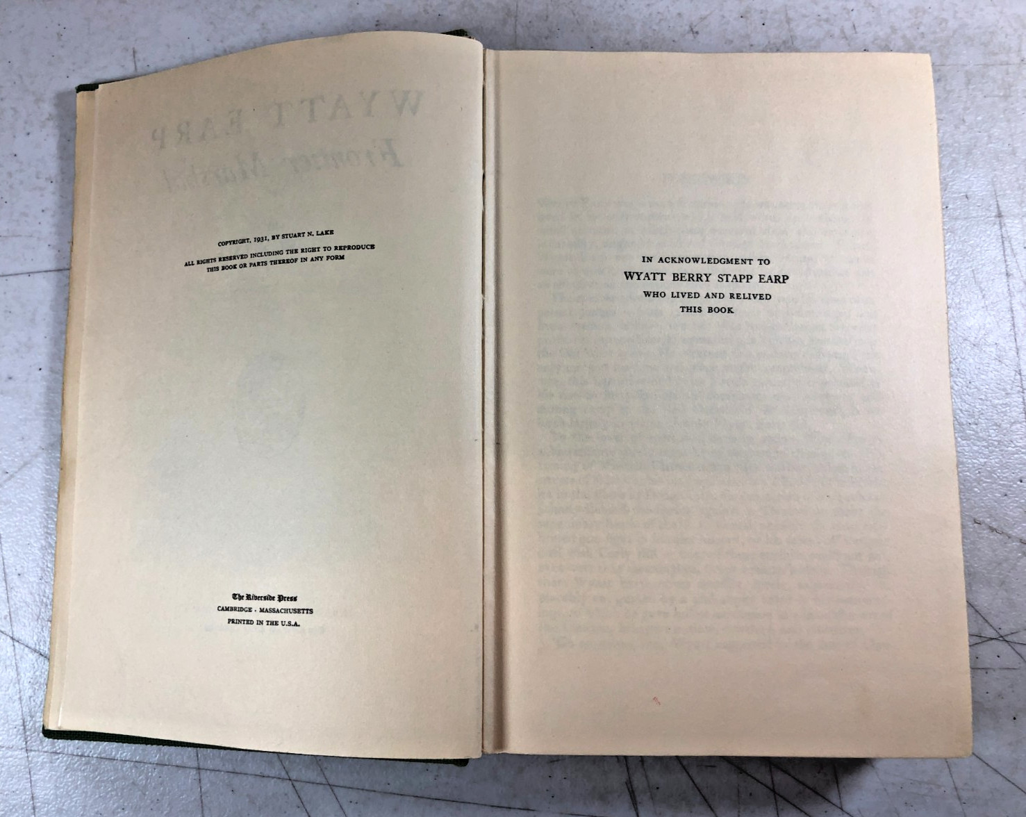 Wyatt Earp, Frontier Marshal, Stuart N. Lake 1931 (E-104)