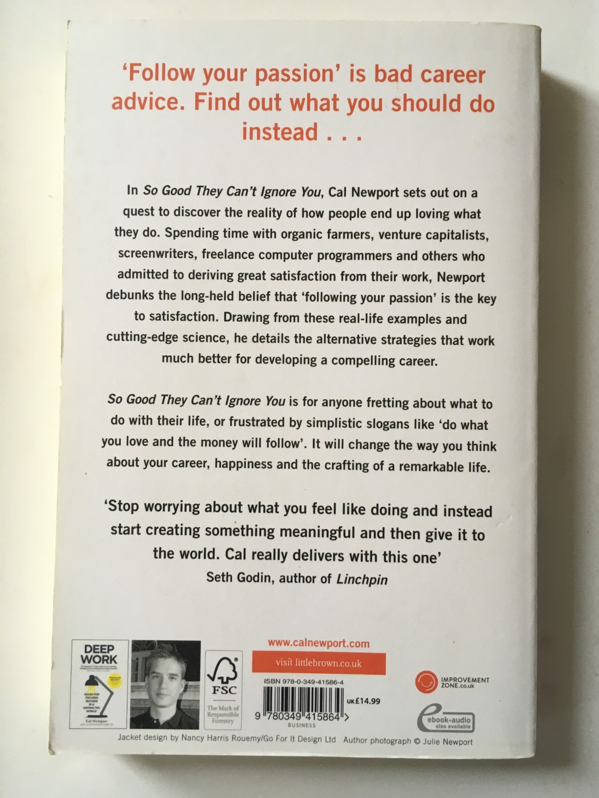 So Good They Can’t Ignore You By Cal Newport, 2016, Trade PB, Very Good