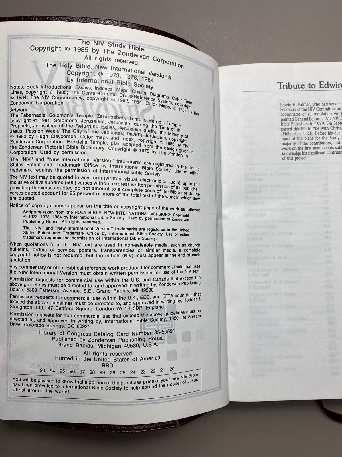 The NIV Study Bible Bonded Leather Red Letter Edition Zondervan 1985 Index Tabs