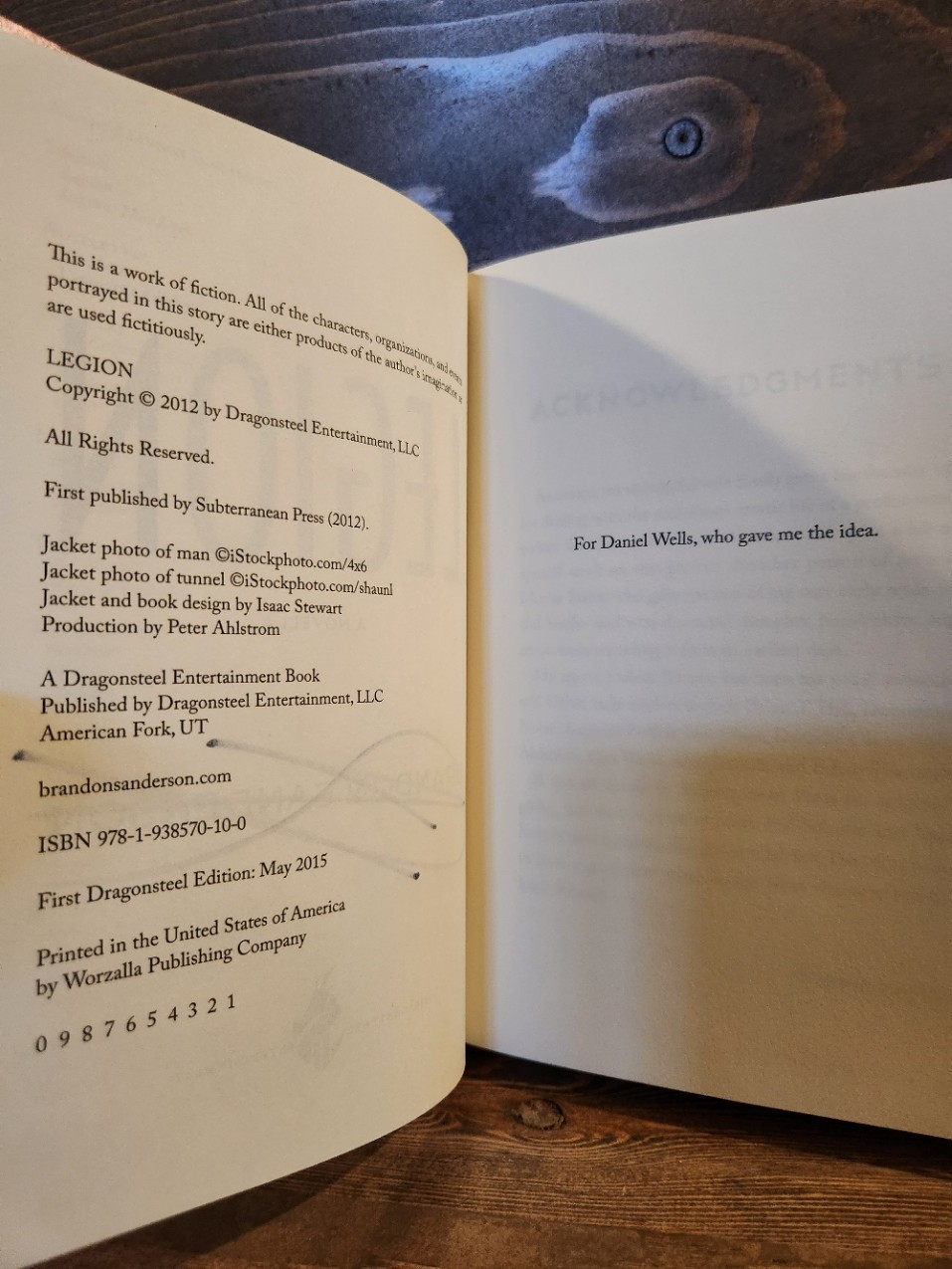 Legion: a Novella Brandon Sanderson SIGNED First Edition 1st Print