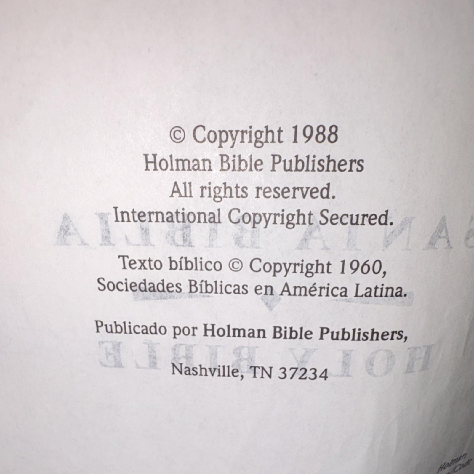 Santa Biblia Holy Bible, Holman Bible Publishers, Learher, Bilingual, 1988