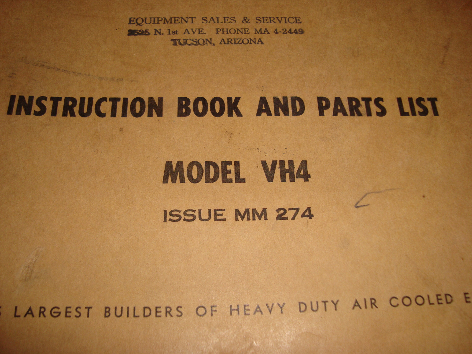 Wisconsin Air Cooled Heavy Duty Engines Instruction Book Parts List VH4 MM-274