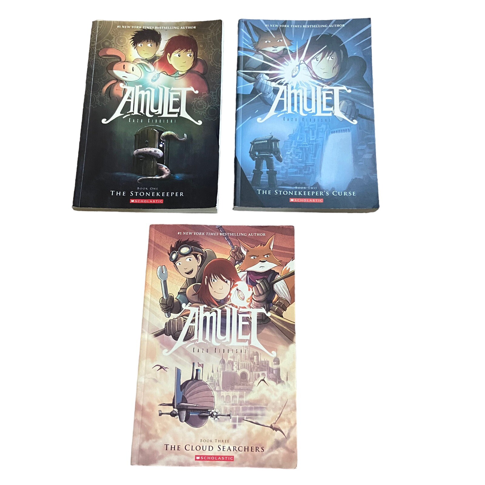 Lot of 3 Amulet Kazu Kibuishi Scholastic Graphic Novel Books Volumes 1 , 2, 3 PB