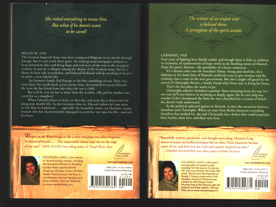 The Great War Series- Maureen Lang- Trade Paper Back Book- Lot of Two