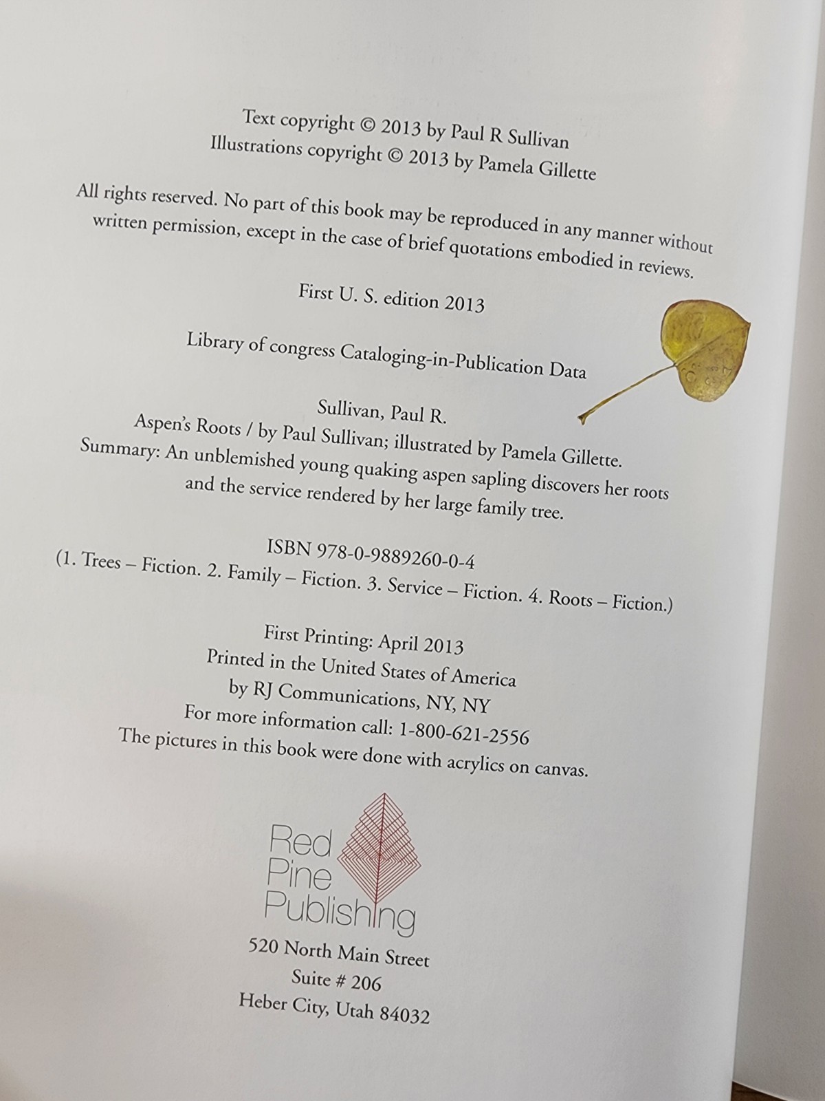 Aspen’s Roots, “SIGNED” by Paul Sullivan and Pamela Gillette, Hardcover