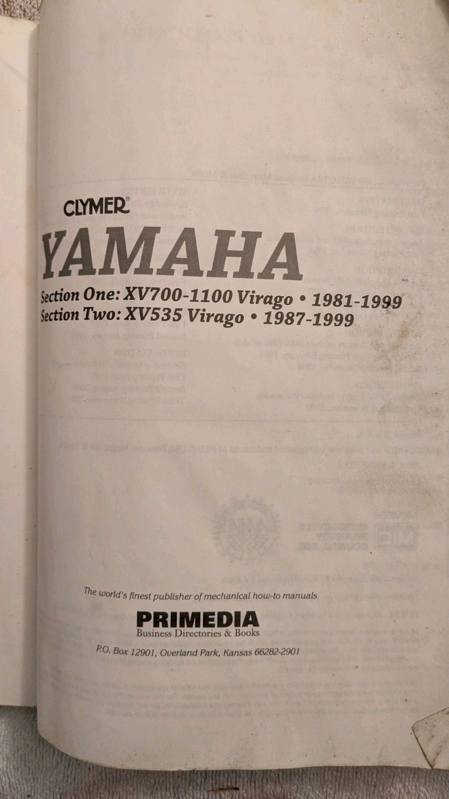 YAMAHA 1981-1999 XV535-1100 Service Manual, AS IS, Heavily Used, PB, 408p, 2001