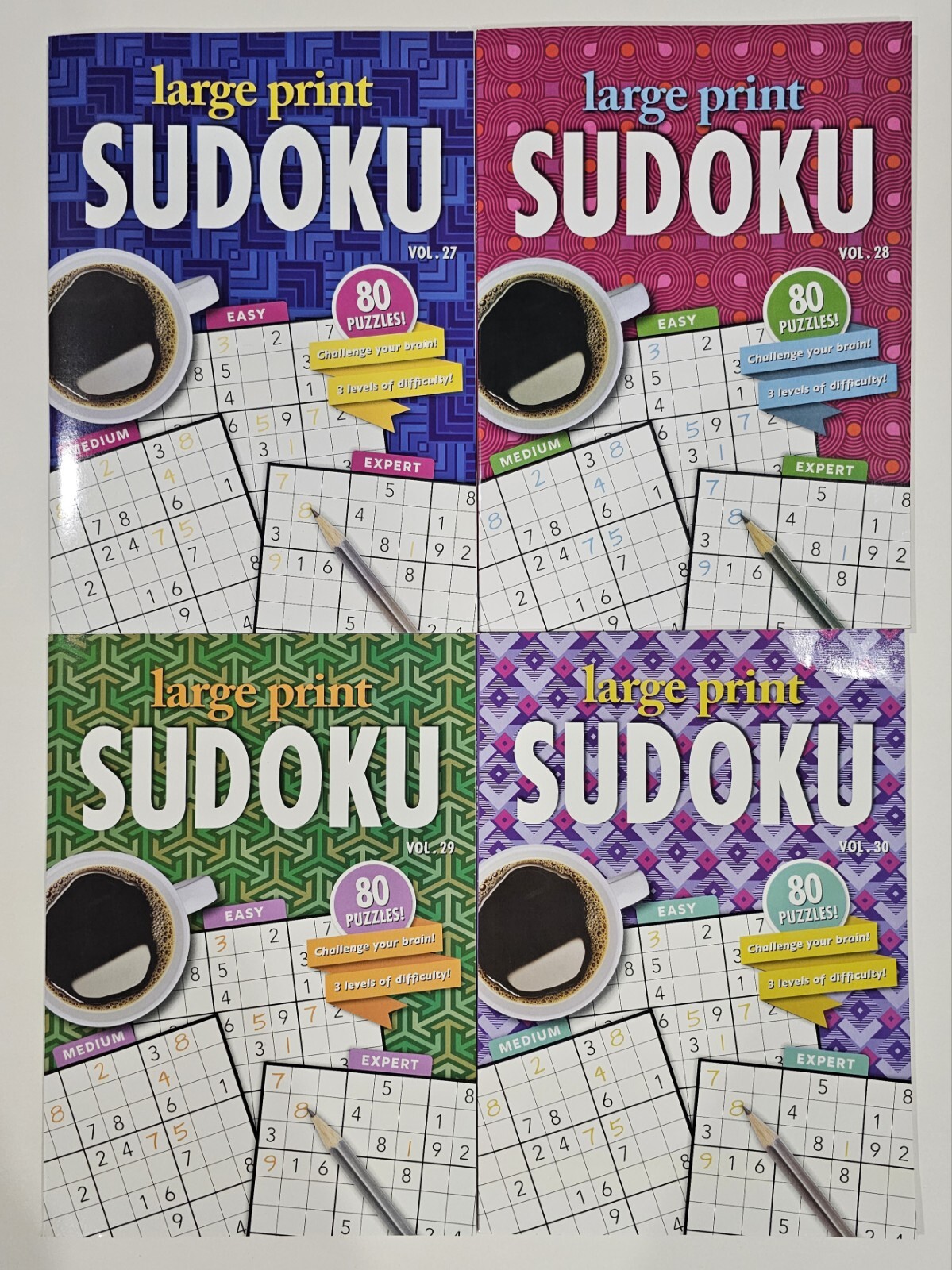 4 New Large Print Sudoku PAPP Puzzle Books Vol# 27-30 Games Entertain Hobby
