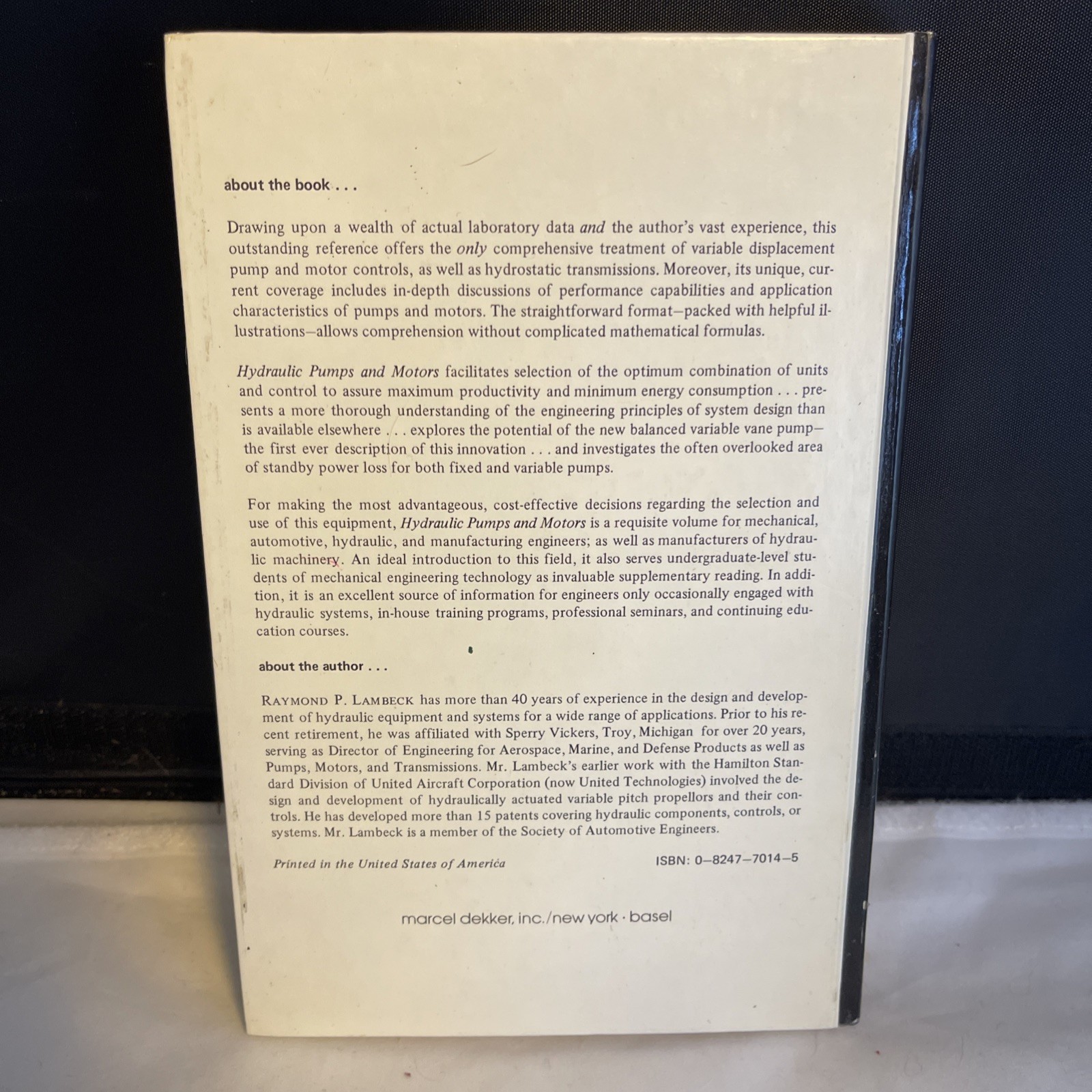 Hydraulic Pumps and Motors Raymond P Lambeck 1983
