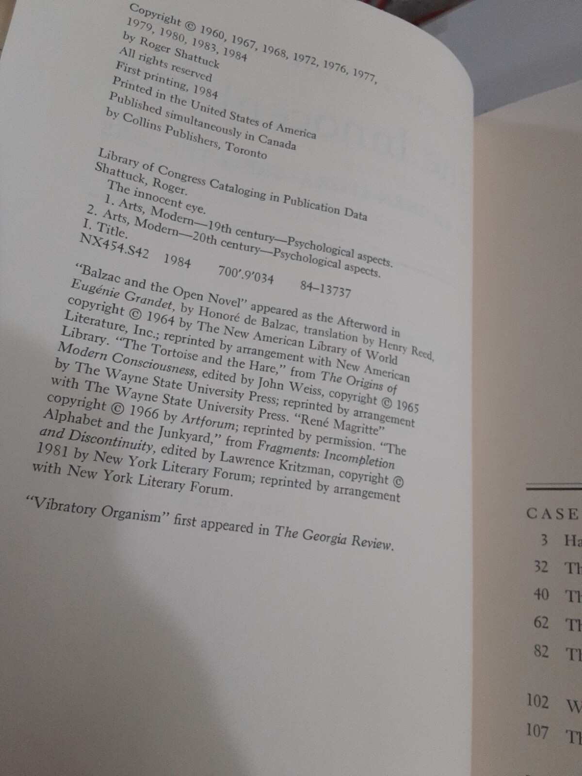 Roger SHATTUCK / THE INNOCENT EYE ON MODERN LITERATURE THE ARTS 1st Edition 1984