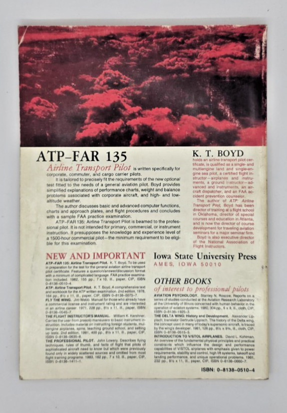 ATP-FAR 135 Airline Transport Pilot Paperback Book by K.T. Boyd 1983 Aeronautics