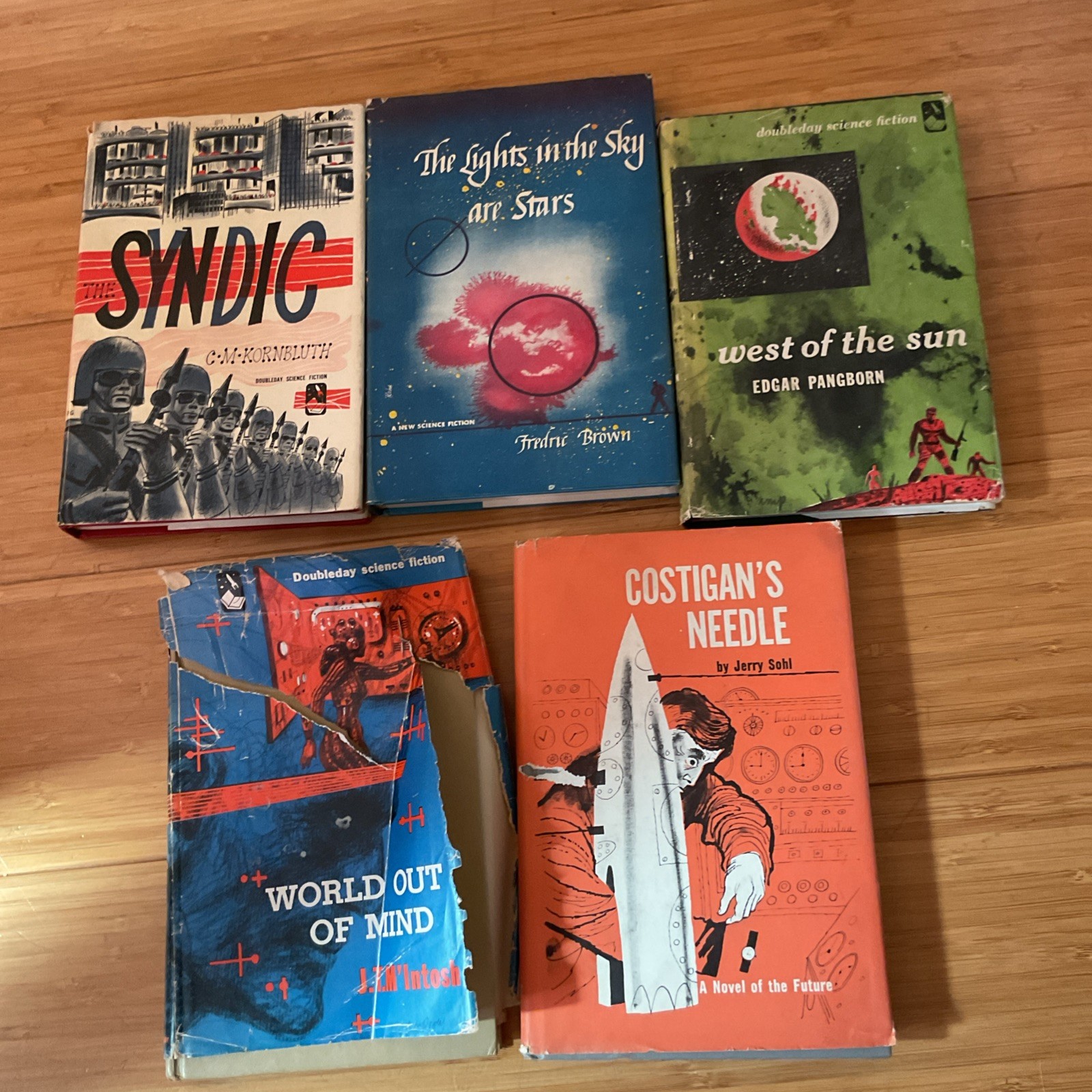 Lot VTG 1953 Sci Fi 5 Books HCDJ Science Fiction, Syndic, World Out of Mind, etc