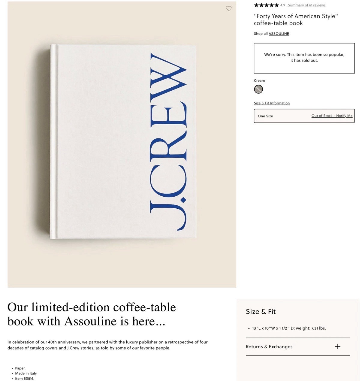 J. Crew Book Forty Years of American Style -SEALED MINT Out of Print Ltd Edition